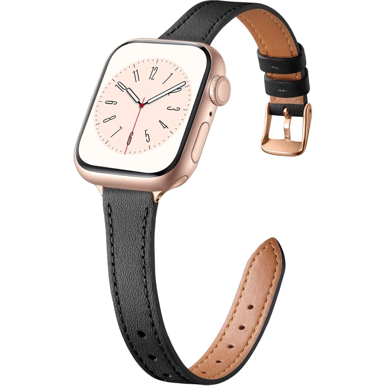 Slim Leather Straps Compatible with Apple Watch Strap 38Mm 40Mm 41Mm 42Mm 44Mm 45Mm Women, Top Grain Genuine Leather Strap Thin Watch Wristband for Iwatch Series 9 8 7 6 5 4 3 2 1 SE Ultra