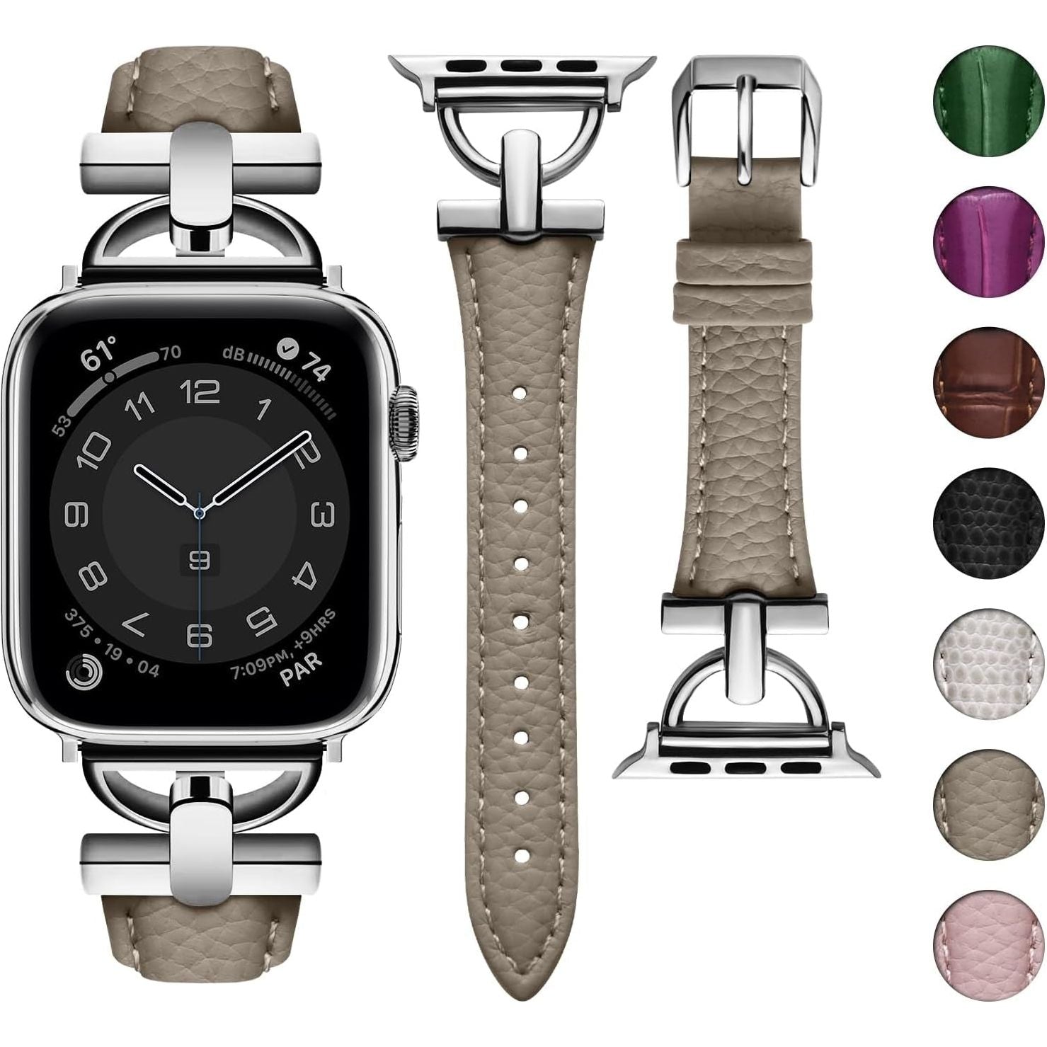 Compatible with Apple Watch Band 42Mm 41Mm 40Mm 38Mm 46Mm 45Mm 44Mm 49Mm Leather Ladies for Iwatch Series 10 SE 9 8 7 6 5 4 3 2 1 with Metal Buckle Women