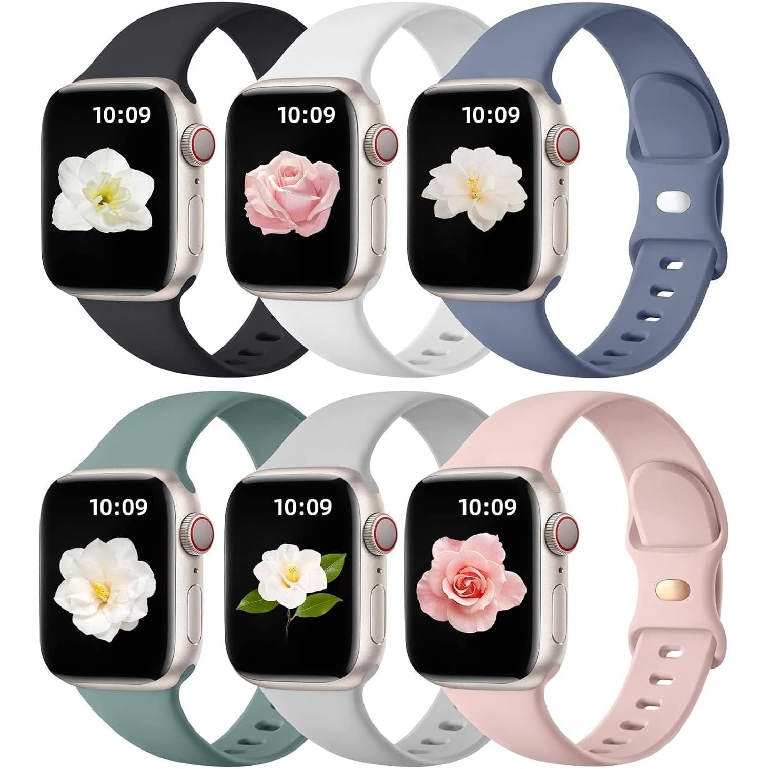 6 Pack Sports Watch Band for Apple Watch 49Mm 46Mm 45Mm 44Mm 42Mm 41Mm 40Mm 38Mm Soft Silicone Waterproof Straps Women Men Replacement Strap for Iwatch Series 10 9 8 7 6 5 4 3 2 1 SE Ultra2/1