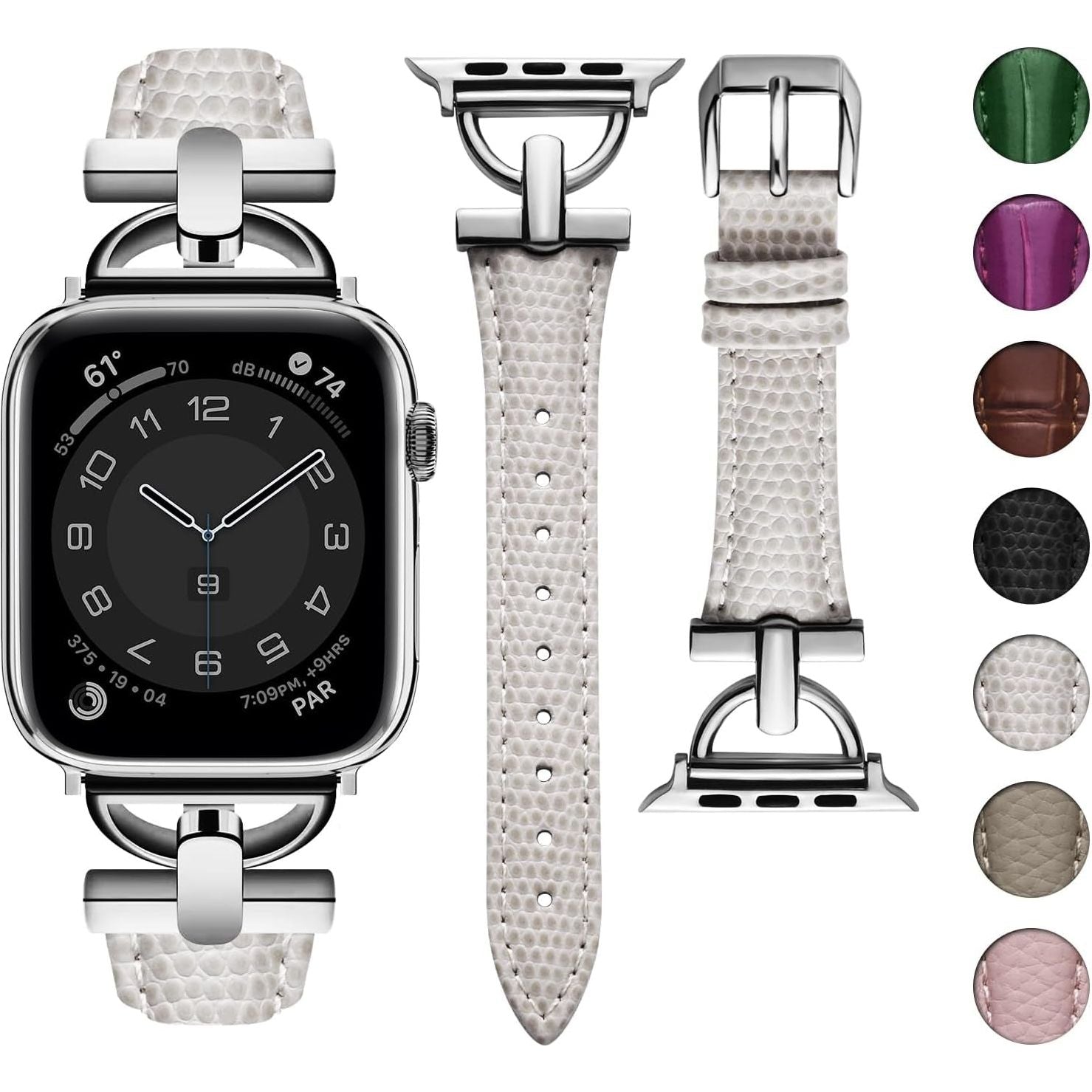 Compatible with Apple Watch Band 42Mm 41Mm 40Mm 38Mm 46Mm 45Mm 44Mm 49Mm Leather Ladies for Iwatch Series 10 SE 9 8 7 6 5 4 3 2 1 with Metal Buckle Women