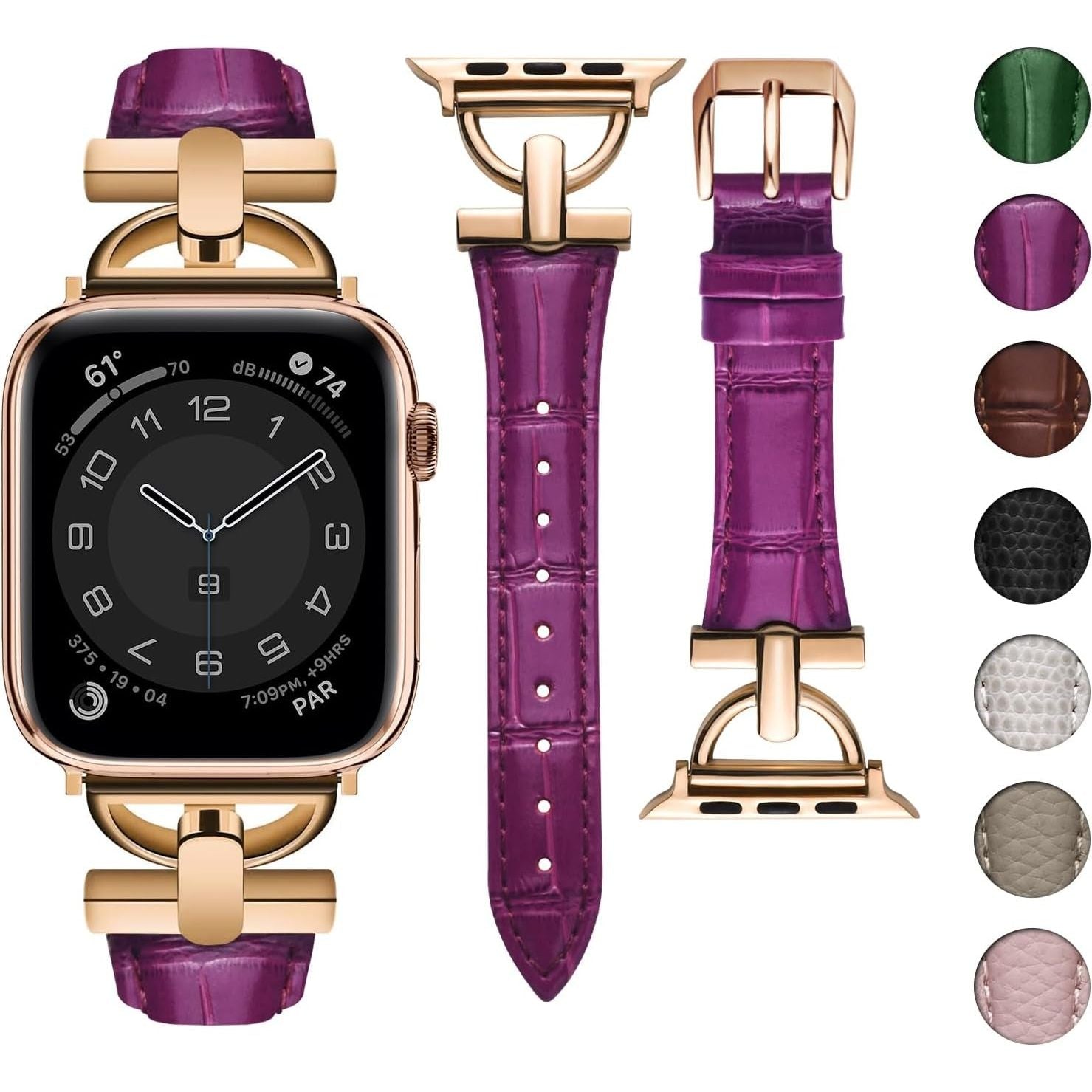 Compatible with Apple Watch Band 42Mm 41Mm 40Mm 38Mm 46Mm 45Mm 44Mm 49Mm Leather Ladies for Iwatch Series 10 SE 9 8 7 6 5 4 3 2 1 with Metal Buckle Women