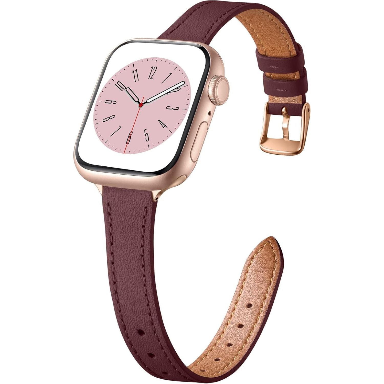 Slim Leather Straps Compatible with Apple Watch Strap 38Mm 40Mm 41Mm 42Mm 44Mm 45Mm Women, Top Grain Genuine Leather Strap Thin Watch Wristband for Iwatch Series 9 8 7 6 5 4 3 2 1 SE Ultra