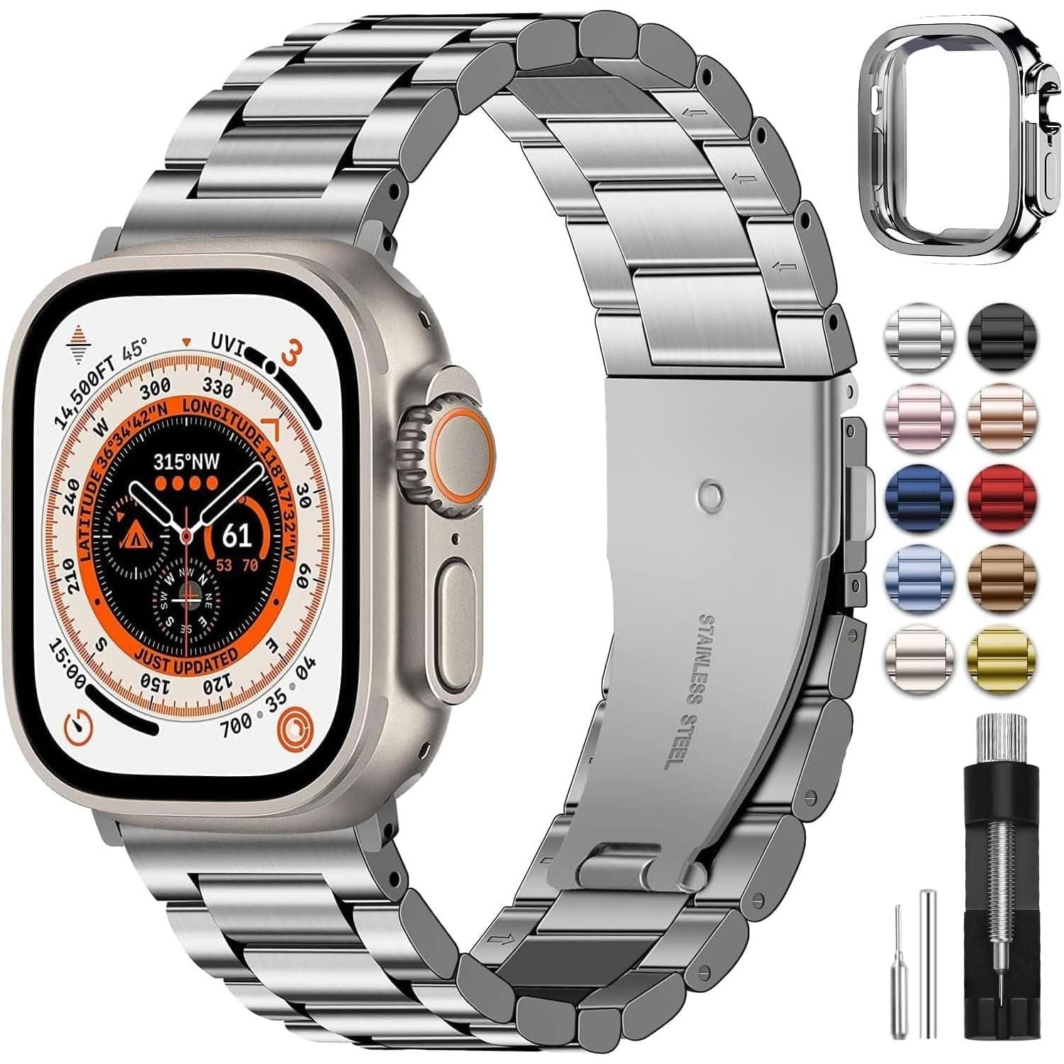 Compatible for Apple Watch Band 45Mm 44Mm 42Mm, Stainless Steel Iwatch Band with Case for Apple Watch Series 9 8 7 6 5 4 3 2 1 & Iwatch SE and SE 2, 42Mm 44Mm 45Mm Black