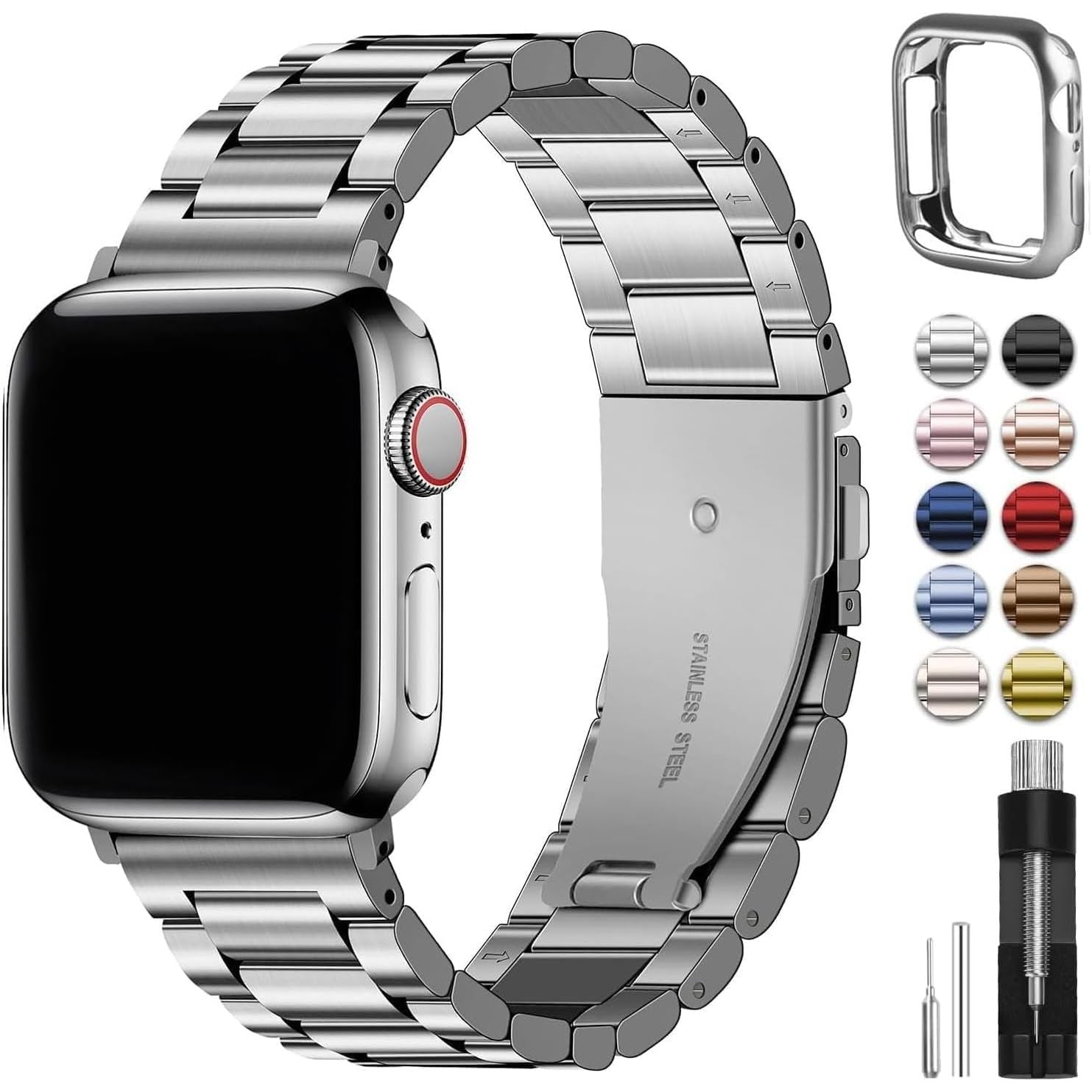 Compatible for Apple Watch Band 45Mm 44Mm 42Mm, Stainless Steel Iwatch Band with Case for Apple Watch Series 9 8 7 6 5 4 3 2 1 & Iwatch SE and SE 2, 42Mm 44Mm 45Mm Black