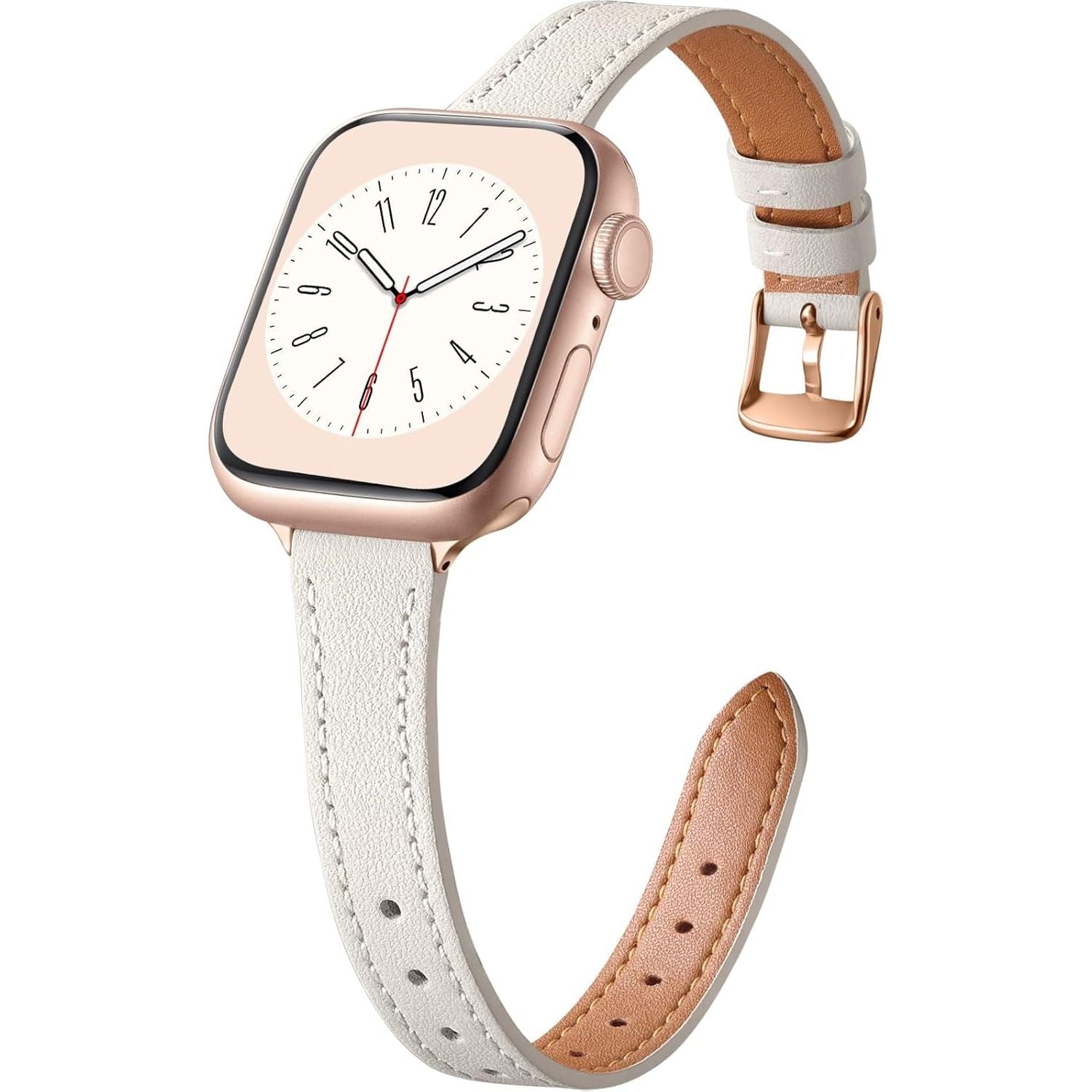 Slim Leather Straps Compatible with Apple Watch Strap 38Mm 40Mm 41Mm 42Mm 44Mm 45Mm Women, Top Grain Genuine Leather Strap Thin Watch Wristband for Iwatch Series 9 8 7 6 5 4 3 2 1 SE Ultra