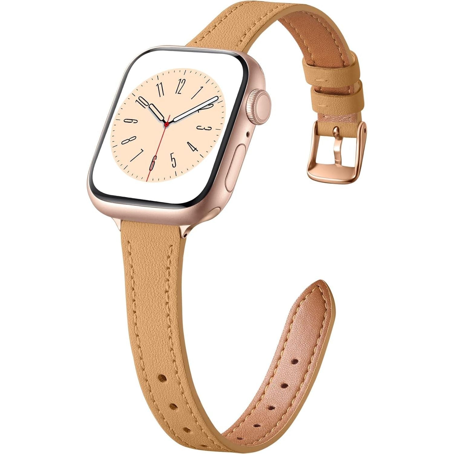 Slim Leather Straps Compatible with Apple Watch Strap 38Mm 40Mm 41Mm 42Mm 44Mm 45Mm Women, Top Grain Genuine Leather Strap Thin Watch Wristband for Iwatch Series 9 8 7 6 5 4 3 2 1 SE Ultra