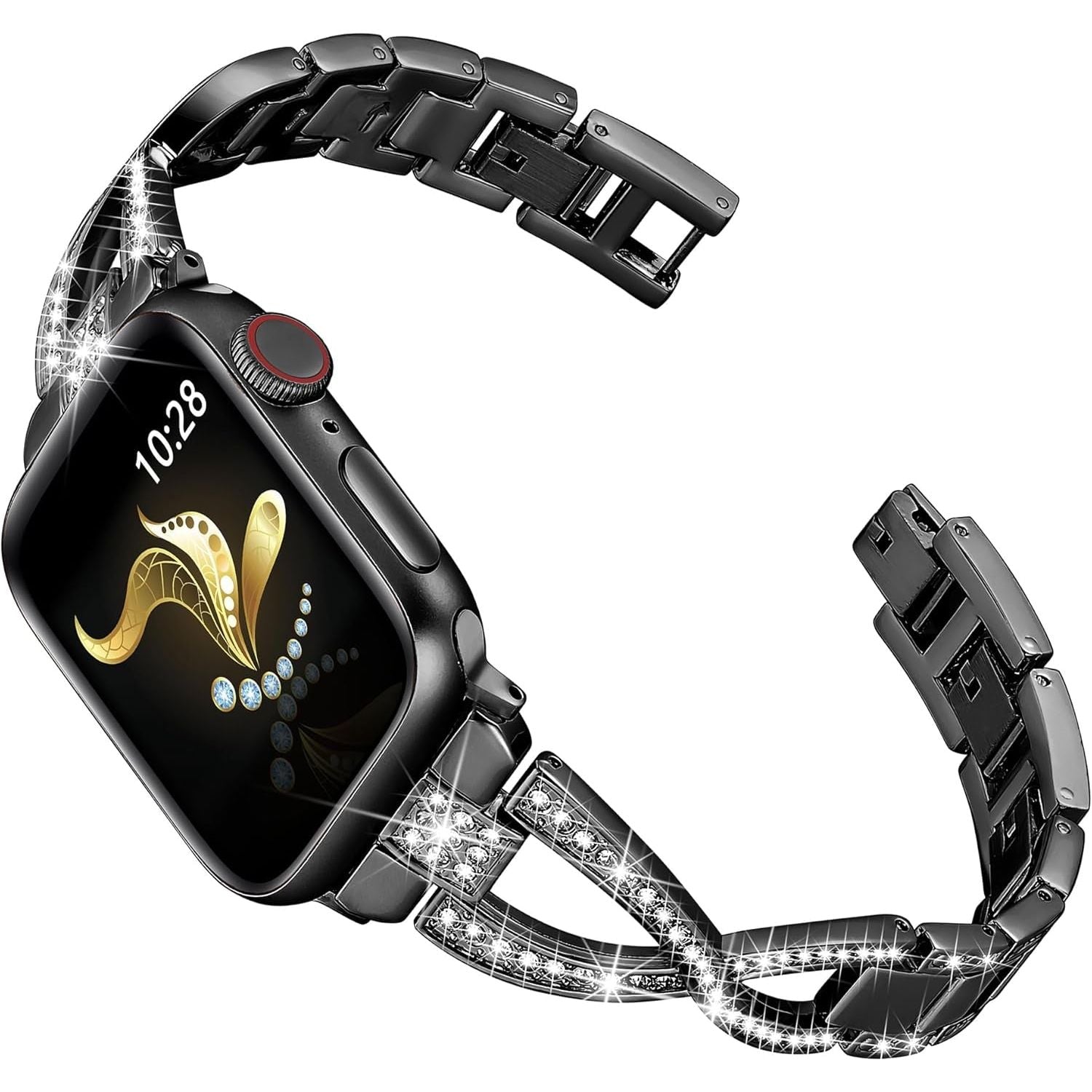 Compatible with Apple Watch Strap 42Mm 41Mm 40Mm 38Mm, Glitter Metal Iwatch Band for Iwatch Series 10 9 8 7 6 5 4 3 2 1 SE, Bling Dressy Jewelry Apple Watch Band Bracelet for Women (Rose Gold)