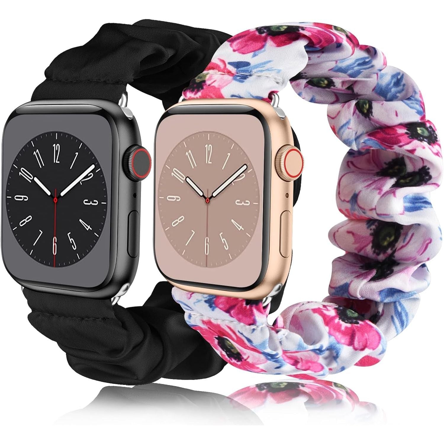 Adjustable Elastic Scrunchie for Apple Watch Band 38Mm 40Mm 41Mm 42Mm 44Mm 45Mm, Soft Stretchy Cloth Pattern Printed Fabric Women Girls Wristbands for Iwatch Series 10/9/8/7/SE/6/5/4/3/2/1