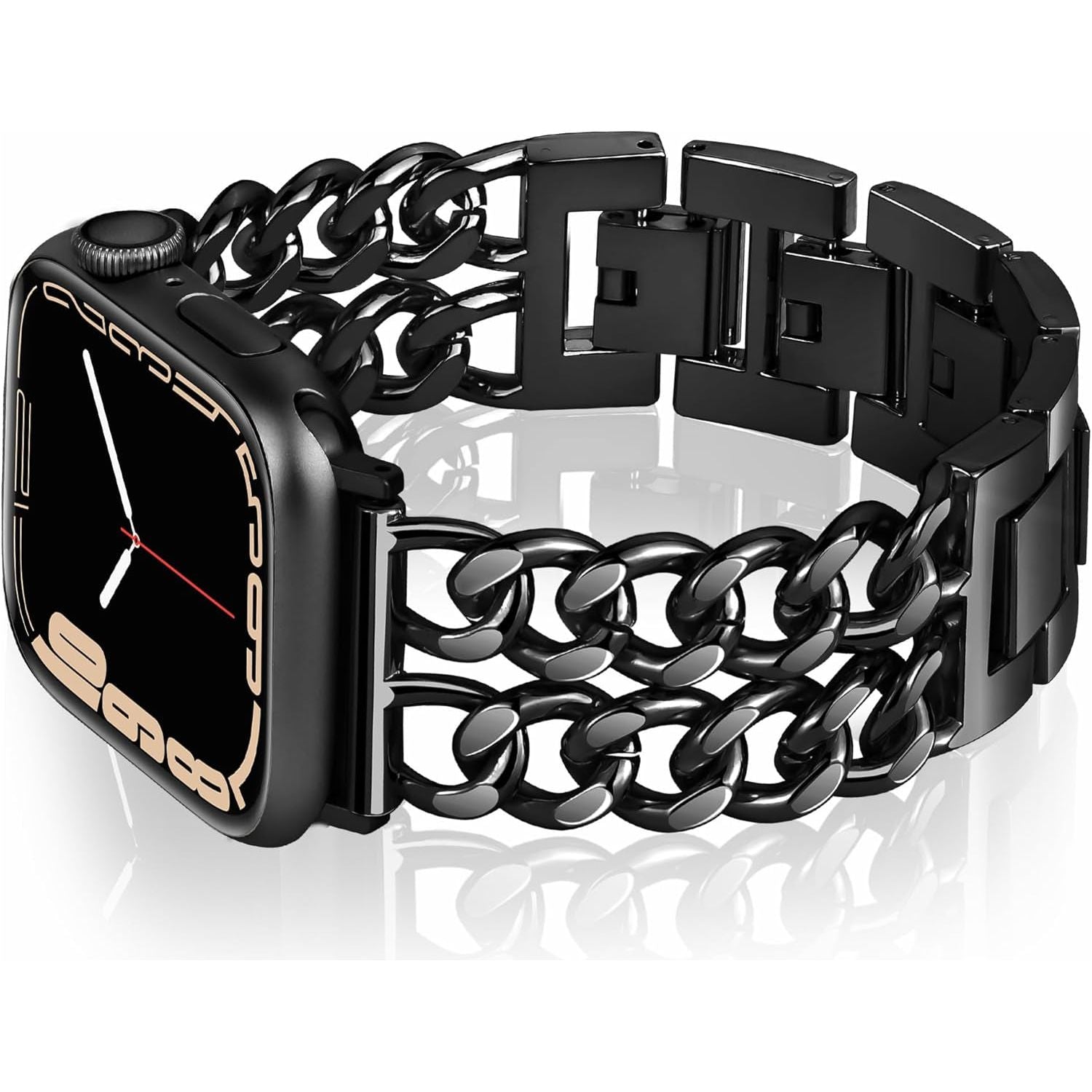 Compatible with Apple Watch Band 42Mm 41Mm 40Mm 38Mm, Stainless Steel Metal Strap for Apple Watch Series 10 9 8 7 6 5 4 3 2 1 SE, Adjustable Cool Style Chain Iwatch Band for Women（Rose Gold）