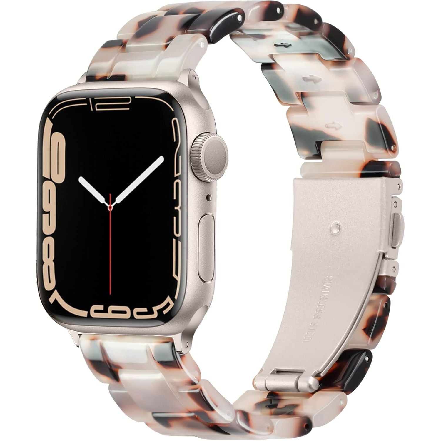 Compatible with Apple Watch Band 42Mm(Series 10) 41Mm 40Mm 38Mm, Adjustable Iwatch Strap with Stainless Steel Buckle for Apple Watch Series 10 9 8 7 6 SE 5 4 3 2 1(Tortoise Flower Starlight)
