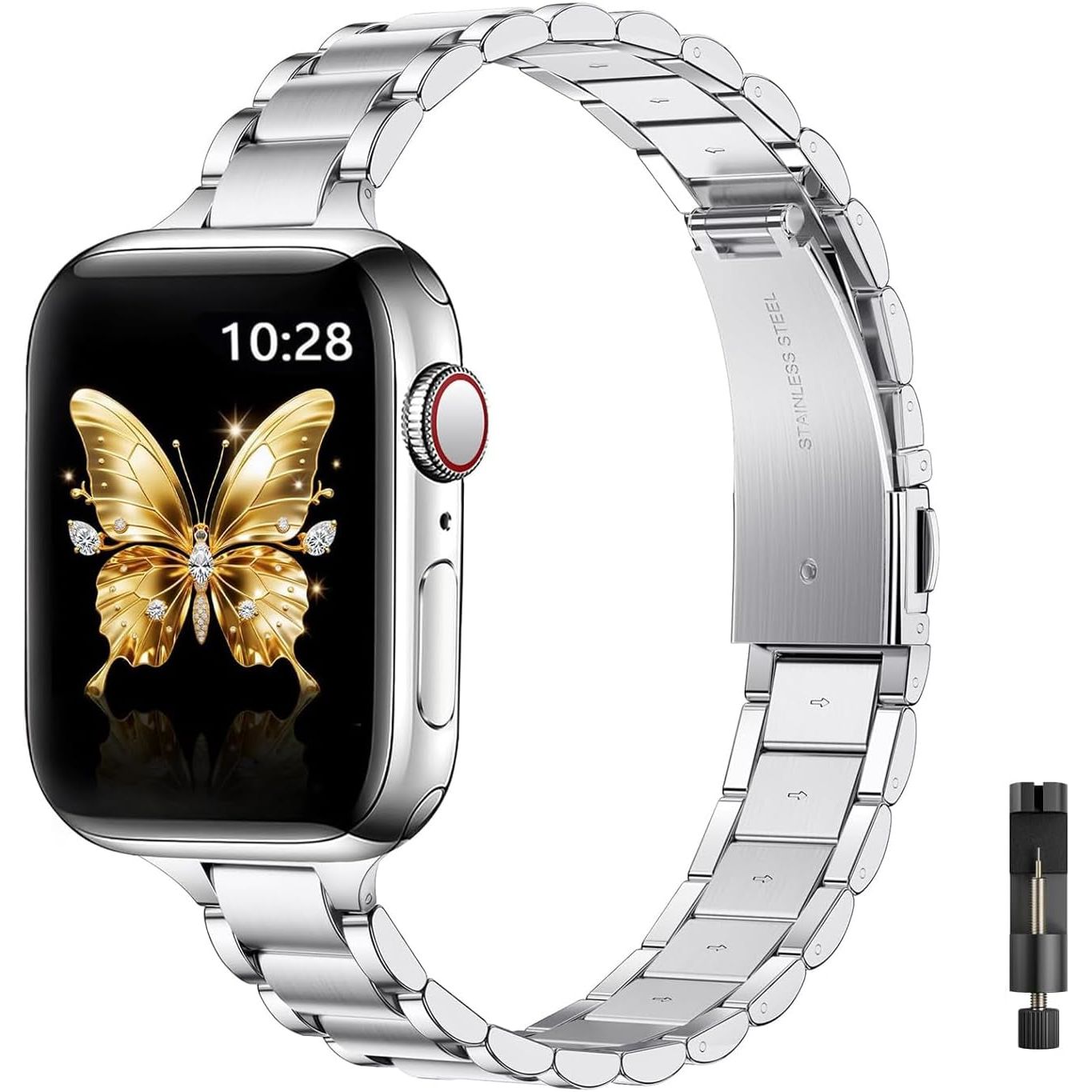 Slim Metal Band Compatible for Apple Watch Band 49Mm 46Mm 45Mm 44Mm 42Mm 41Mm 40Mm 38Mm, Premium Stainless Steel Apple Watch Strap for Iwatch Ultra 2/1 Series 10 9 8 7 6 5 4 3 2 1 SE