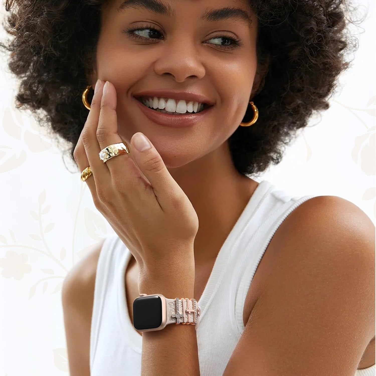 Straplab Floral Engraved Soft Silicone Apple Watch Band with 5 Charms