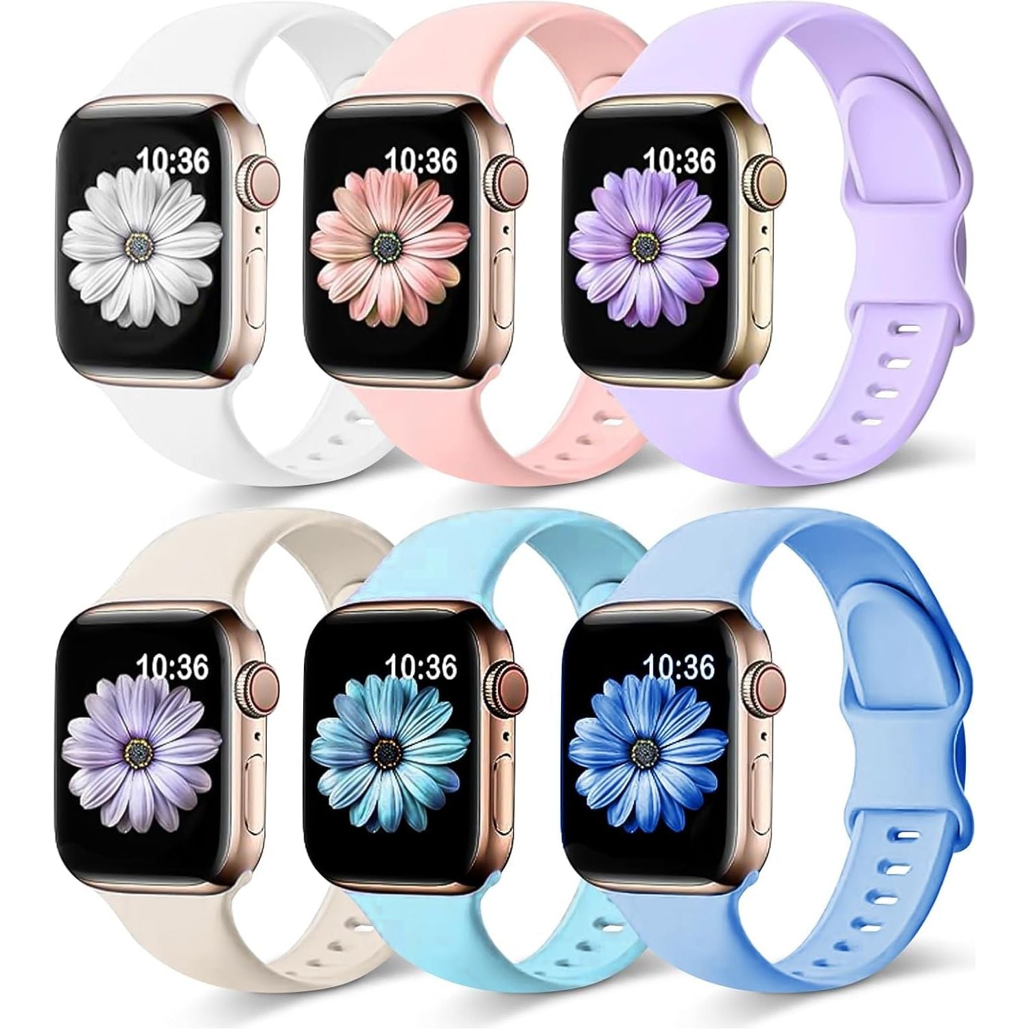 6 Pack Sports Watch Band for Apple Watch 49Mm 46Mm 45Mm 44Mm 42Mm 41Mm 40Mm 38Mm Soft Silicone Waterproof Straps Women Men Replacement Strap for Iwatch Series 10 9 8 7 6 5 4 3 2 1 SE Ultra2/1