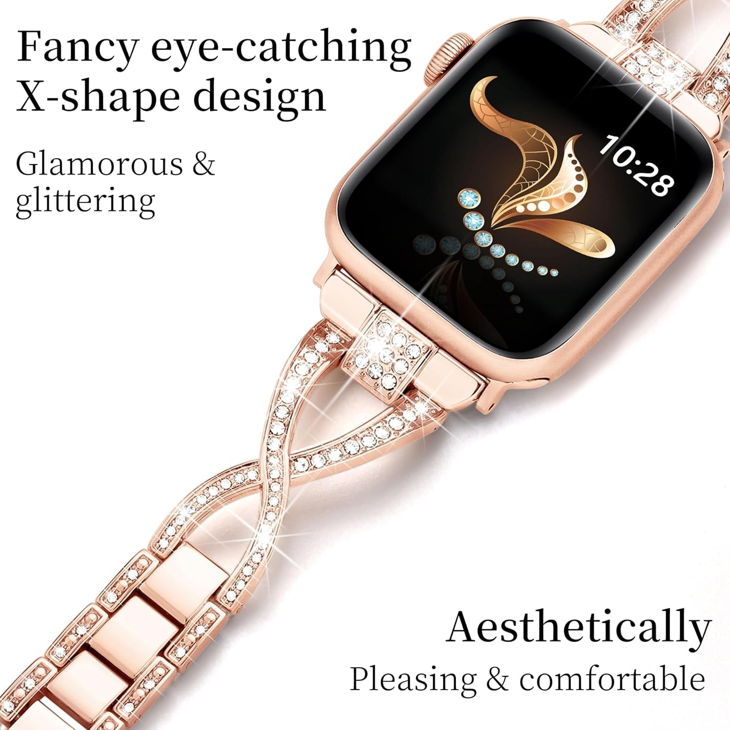 Straplab Rose Gold Diamond X-Shape Apple Watch Band