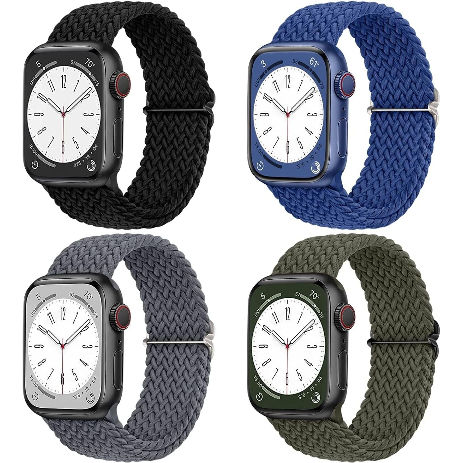 4 Pack Braided Stretchy Solo Loop Compatible with Apple Watch Band 38/40/41/42Mm, 42/44/45/46/49Mm Women Men, Adjustable Nylon Strap Wristband for Iwatch Series10 9 8 7 6 SE 5 4 3 2 1 Ultra1/2