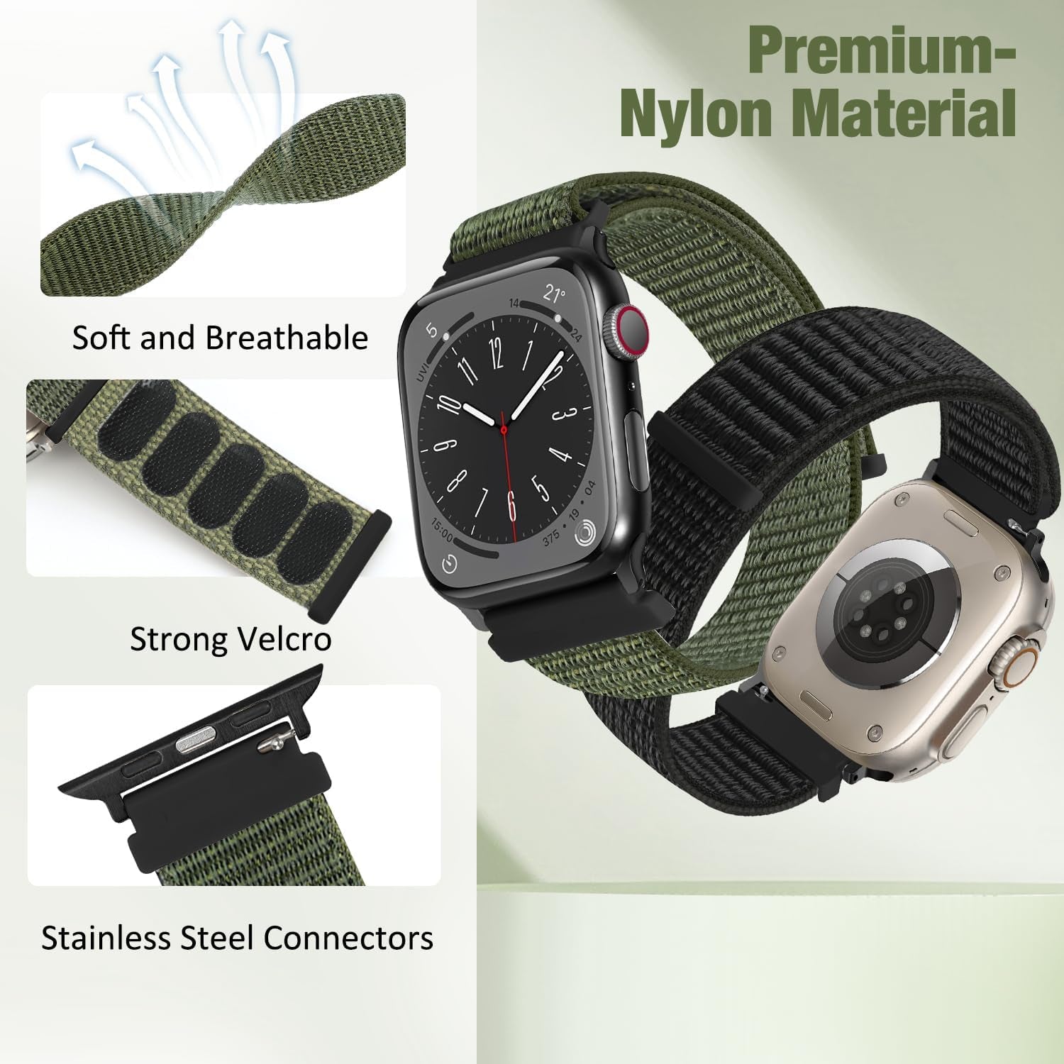 Straplab Breathable Nylon Sport Bands for Apple Watch - 2 Pack