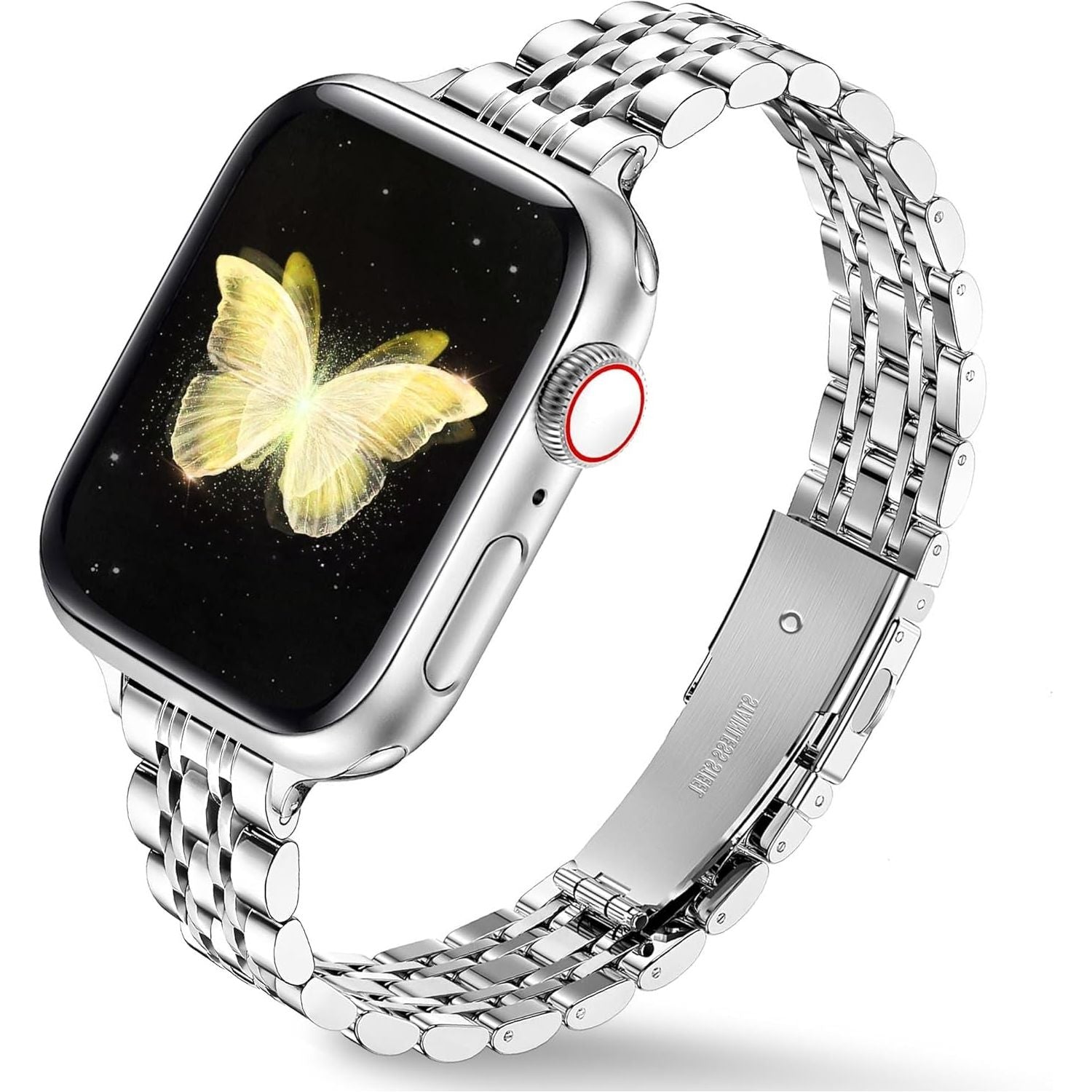 Compatible with Apple Watch Strap 42Mm 41Mm 40Mm 38Mm, Slim Stainless Steel Metal Band for Apple Watch Series 10 9 8 7 6 5 4 3 2 1 SE, Elegant Apple Watch Bracelet for Women (Starlight)