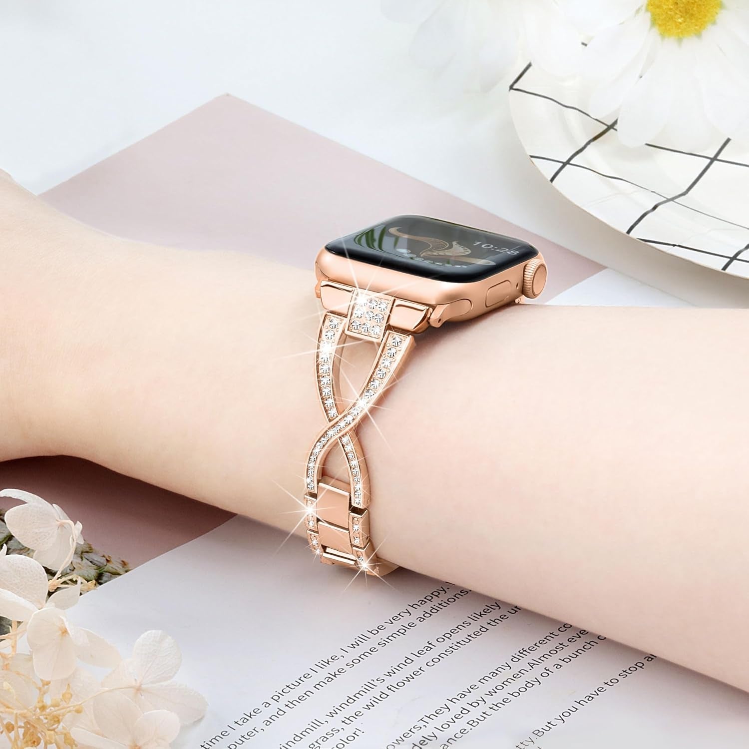 Straplab Rose Gold Diamond X-Shape Apple Watch Band