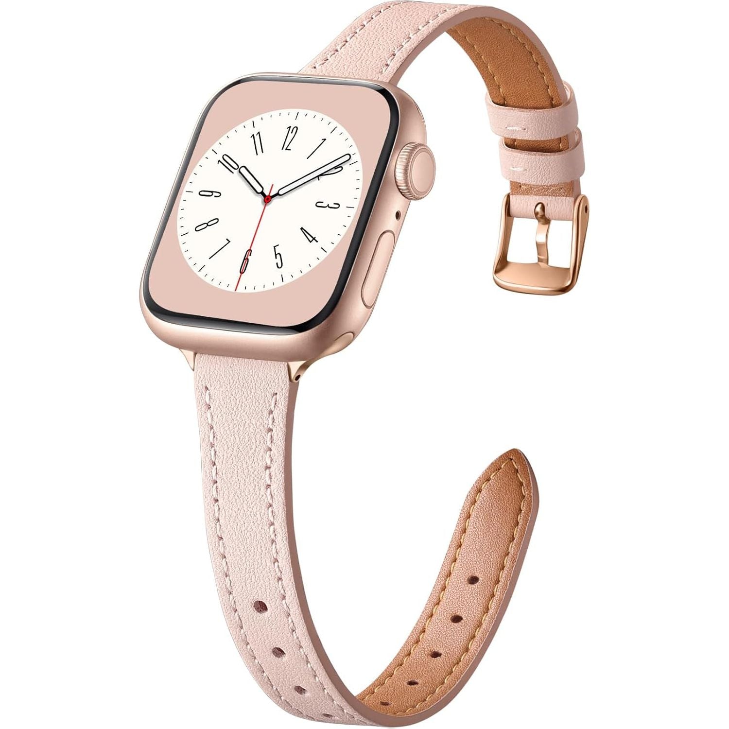 Slim Leather Straps Compatible with Apple Watch Strap 38Mm 40Mm 41Mm 42Mm 44Mm 45Mm Women, Top Grain Genuine Leather Strap Thin Watch Wristband for Iwatch Series 9 8 7 6 5 4 3 2 1 SE Ultra