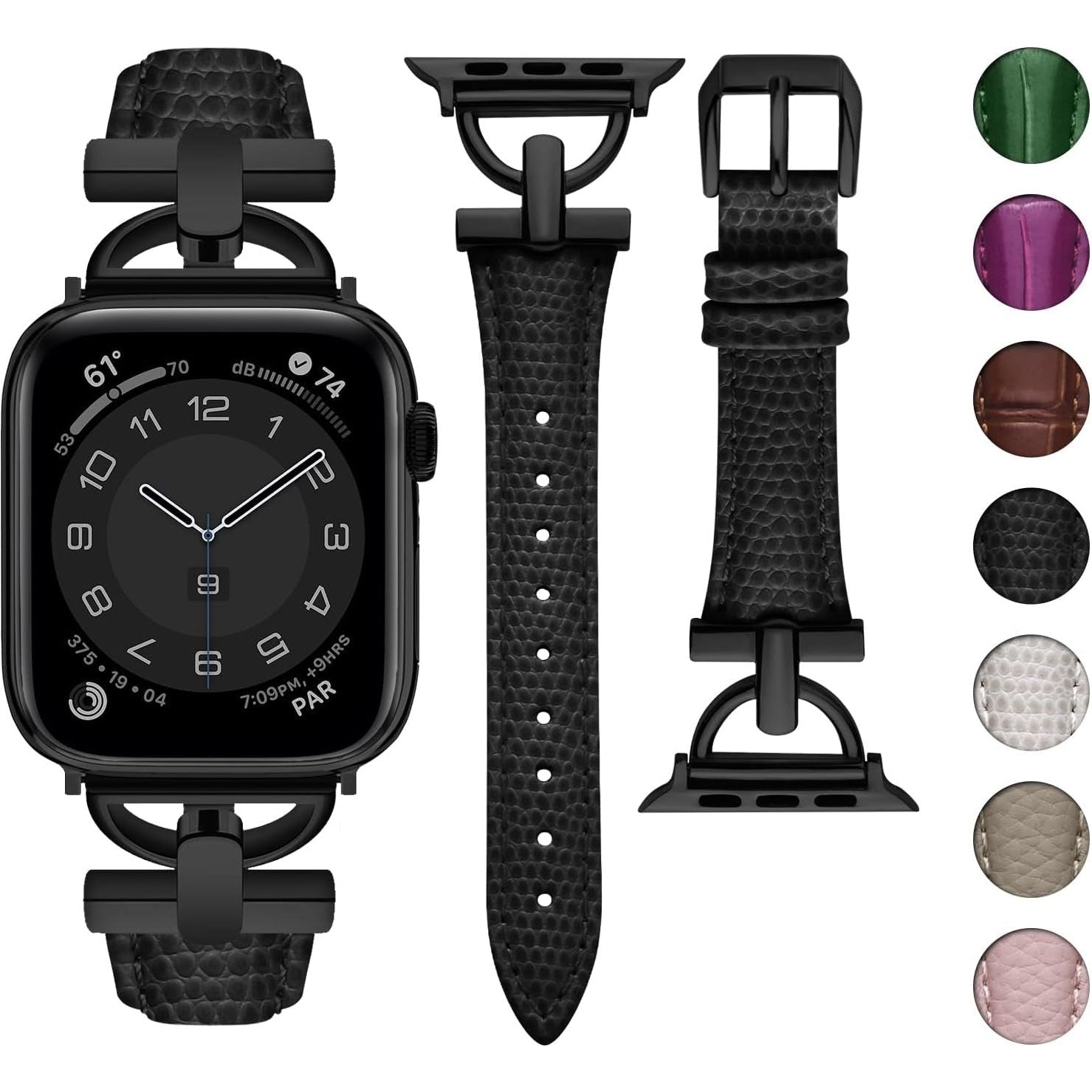 Compatible with Apple Watch Band 42Mm 41Mm 40Mm 38Mm 46Mm 45Mm 44Mm 49Mm Leather Ladies for Iwatch Series 10 SE 9 8 7 6 5 4 3 2 1 with Metal Buckle Women