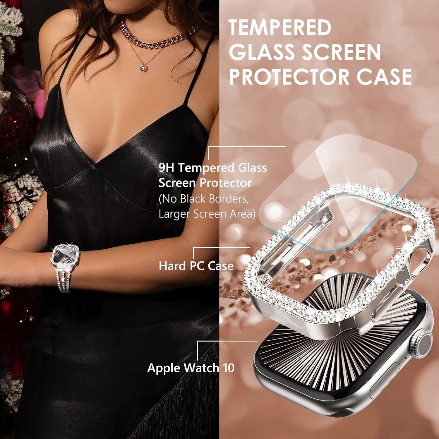 Straplab Bling Apple Watch Case with Tempered Glass Shield