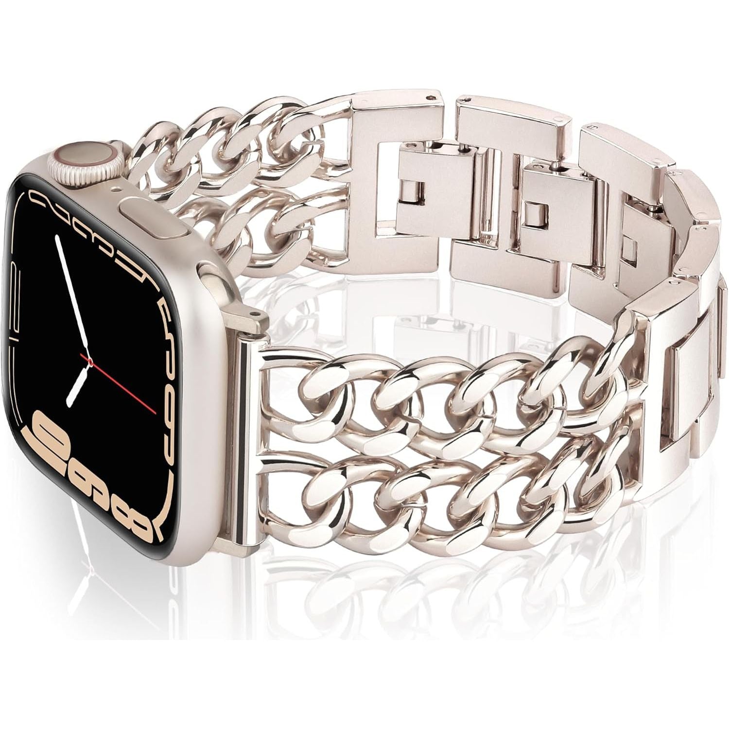 Compatible with Apple Watch Band 42Mm 41Mm 40Mm 38Mm, Stainless Steel Metal Strap for Apple Watch Series 10 9 8 7 6 5 4 3 2 1 SE, Adjustable Cool Style Chain Iwatch Band for Women（Rose Gold）