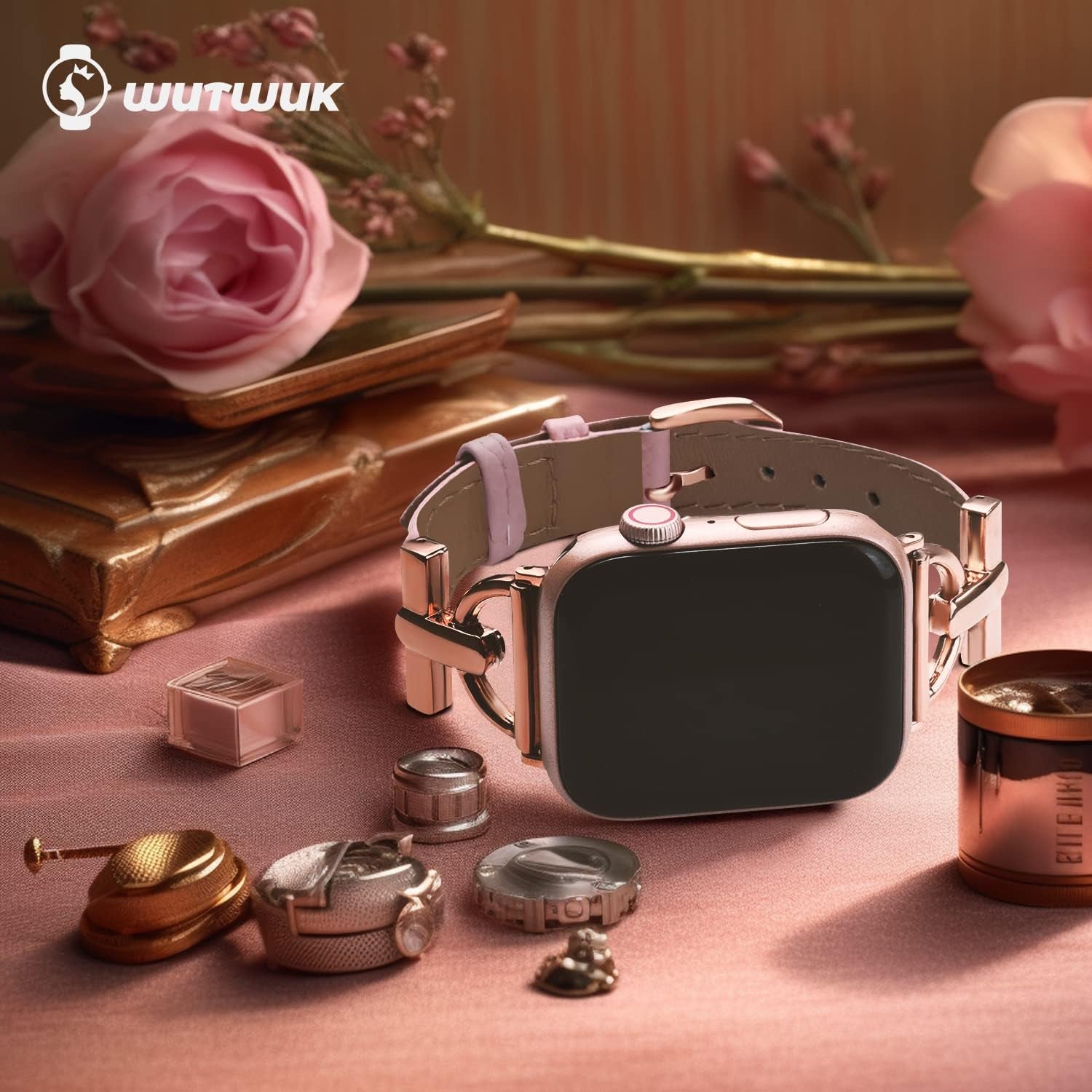 Straplab Elegant Leather Apple Watch Strap with Metal Buckle for Women