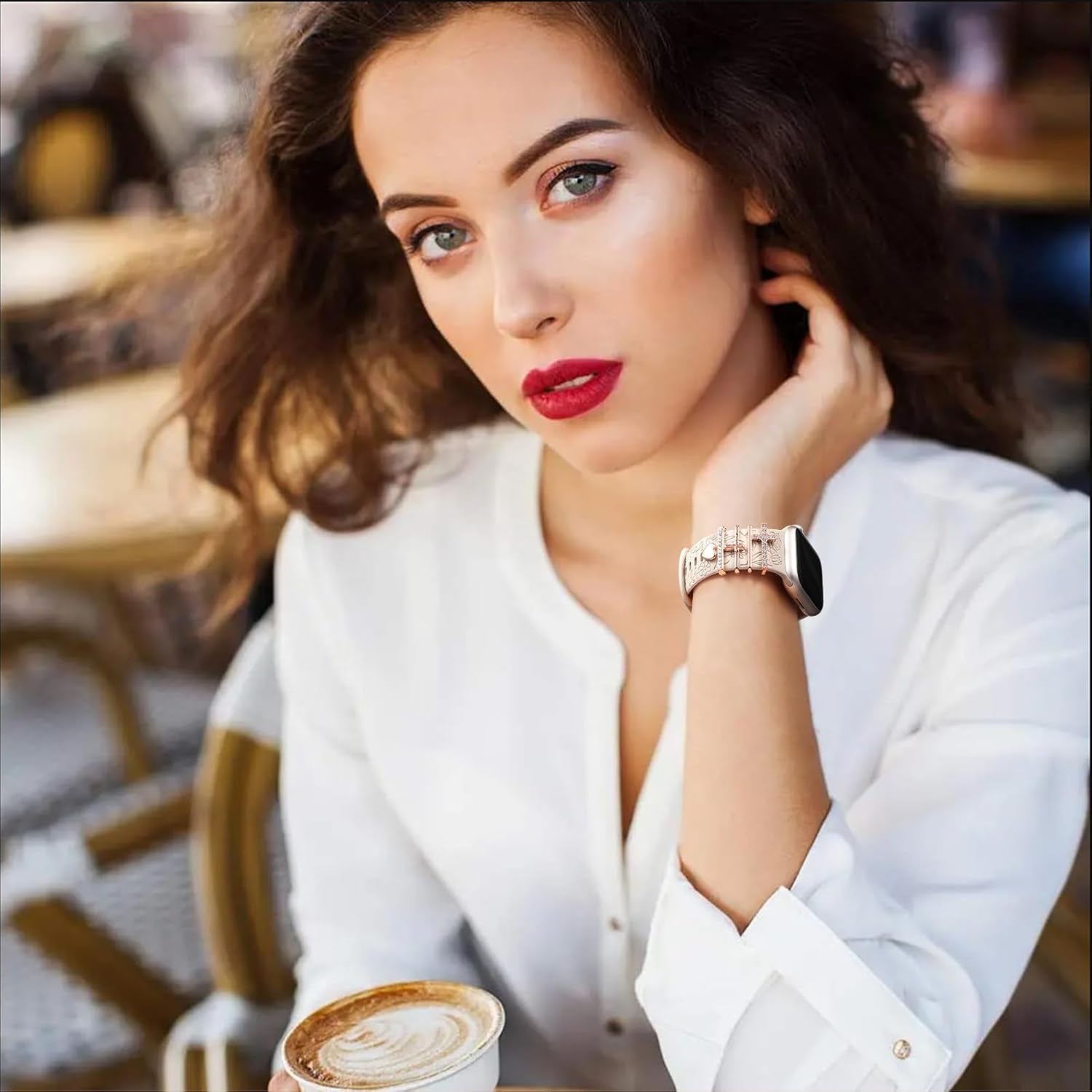 Straplab Floral Engraved Soft Silicone Apple Watch Band with 5 Charms