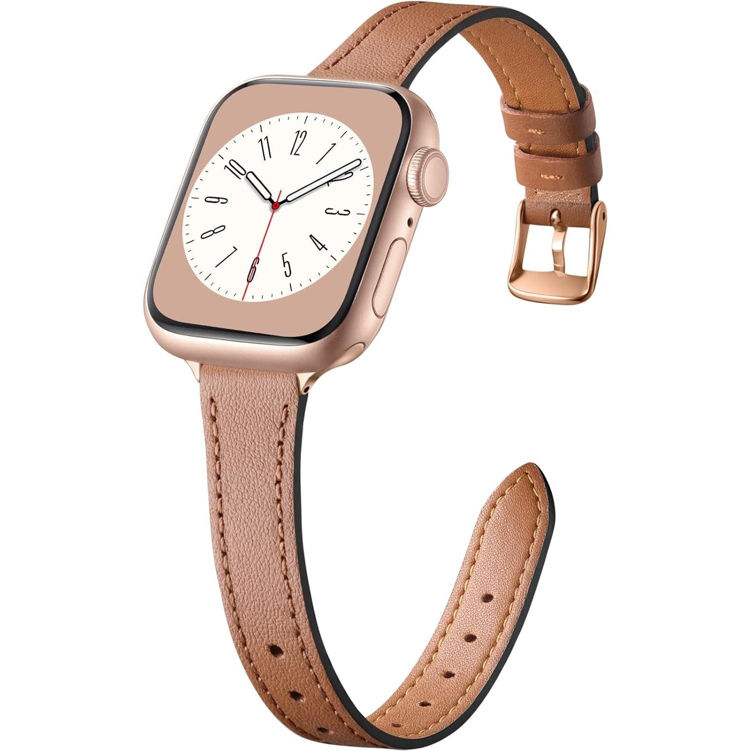 Slim Leather Straps Compatible with Apple Watch Strap 38Mm 40Mm 41Mm 42Mm 44Mm 45Mm Women, Top Grain Genuine Leather Strap Thin Watch Wristband for Iwatch Series 9 8 7 6 5 4 3 2 1 SE Ultra