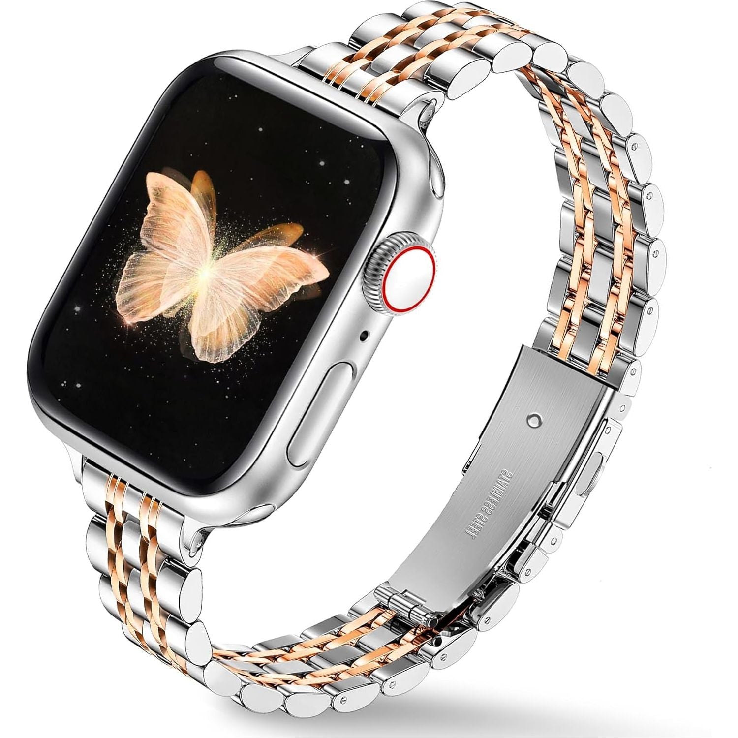 Compatible with Apple Watch Strap 42Mm 41Mm 40Mm 38Mm, Slim Stainless Steel Metal Band for Apple Watch Series 10 9 8 7 6 5 4 3 2 1 SE, Elegant Apple Watch Bracelet for Women (Starlight)