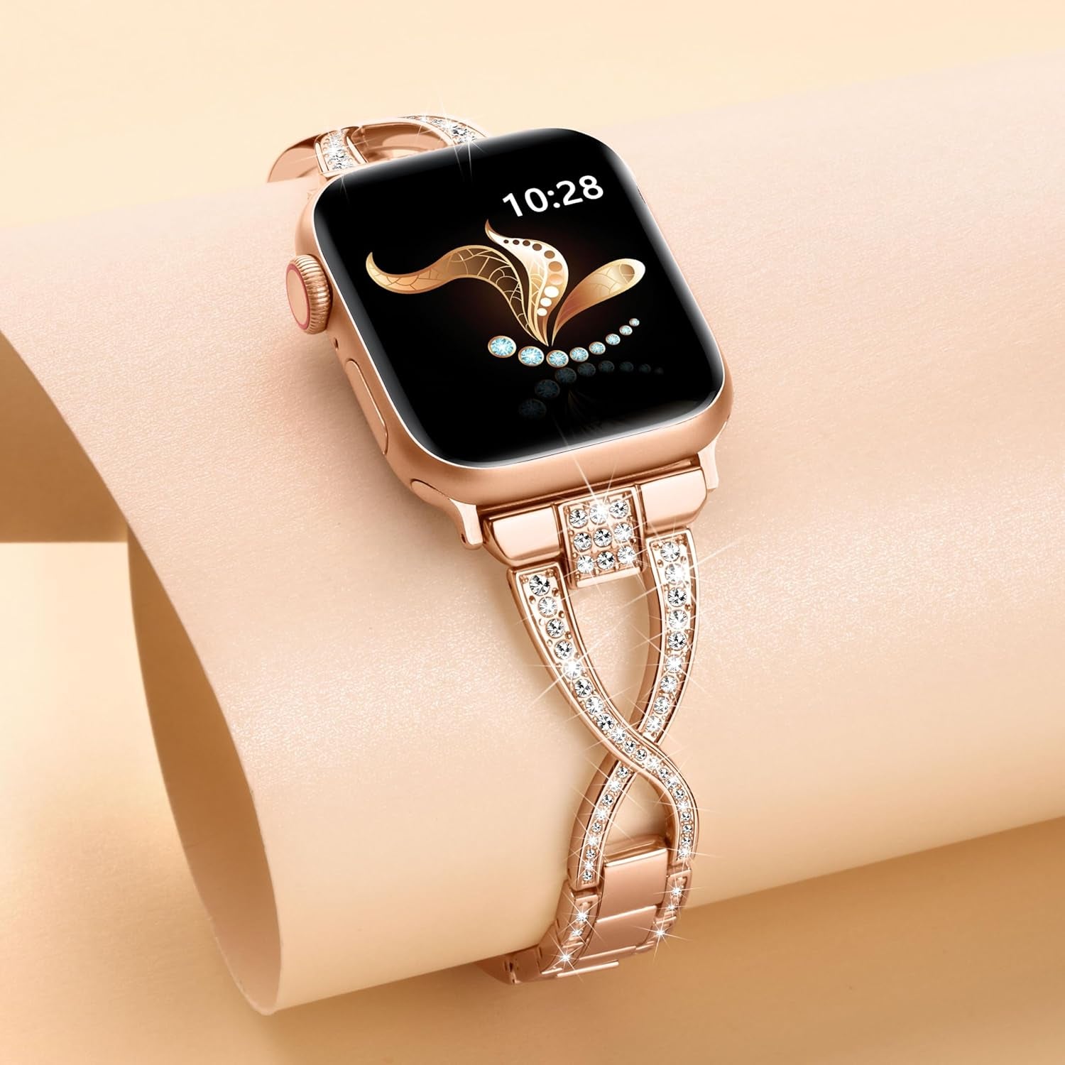 Straplab Rose Gold Diamond X-Shape Apple Watch Band