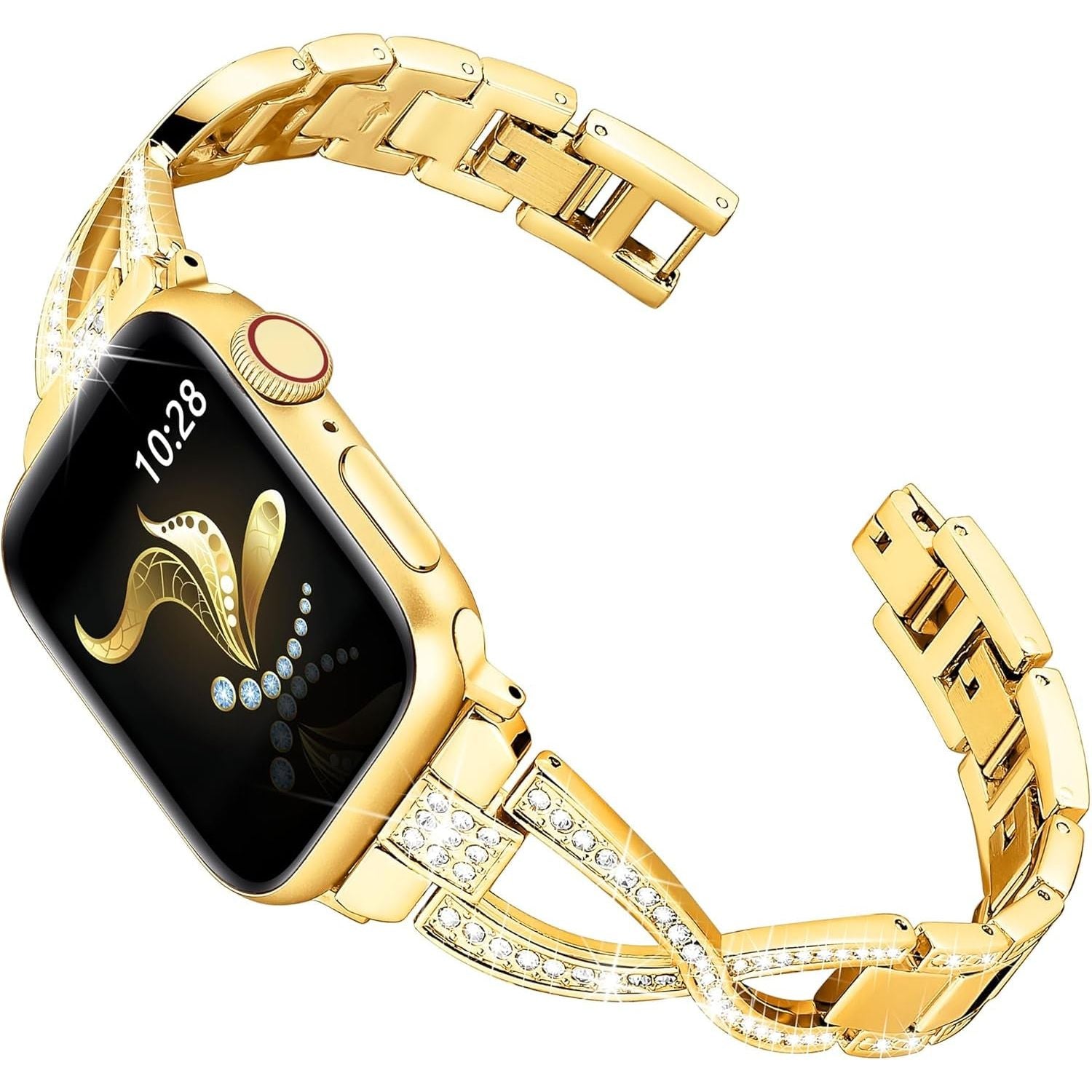 Compatible with Apple Watch Strap 42Mm 41Mm 40Mm 38Mm, Glitter Metal Iwatch Band for Iwatch Series 10 9 8 7 6 5 4 3 2 1 SE, Bling Dressy Jewelry Apple Watch Band Bracelet for Women (Rose Gold)