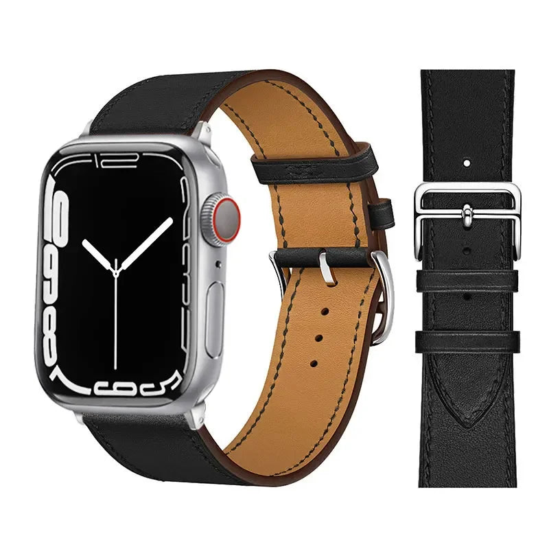 Classic Black Silver Leather Watch Straps