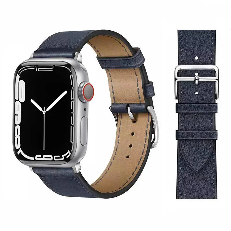 Classic Navy Blue Leather Watch Strap