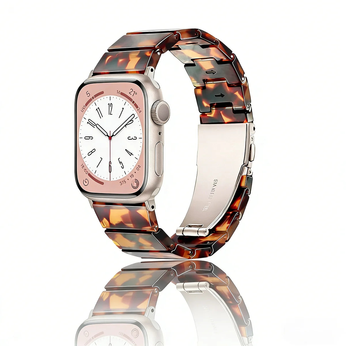 Smartwatch with a tortoiseshell band on a white background