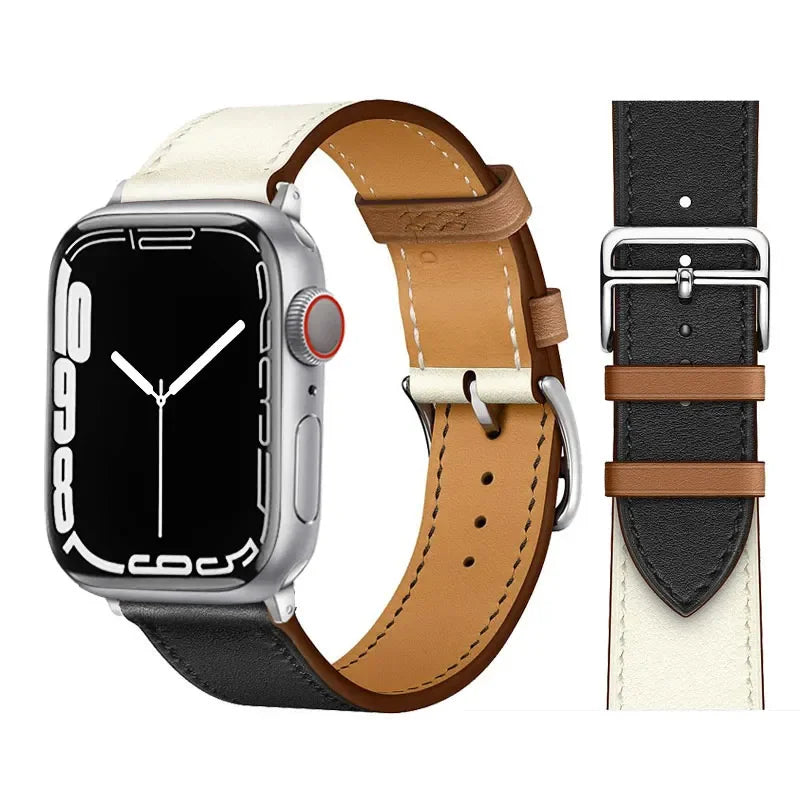 Two Tone White Leather Watch Straps