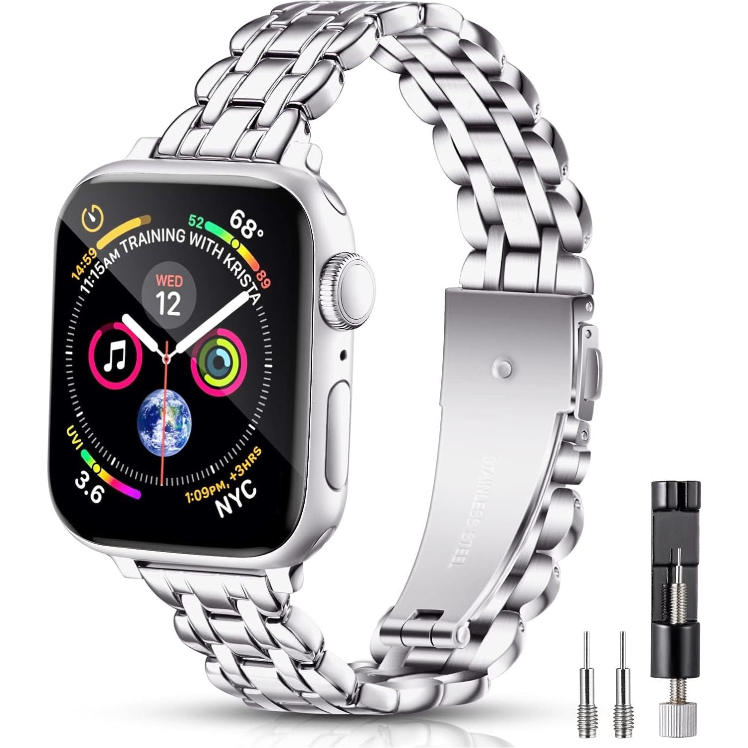 Watch Band for Apple Watch Women Bands 38Mm 40Mm 41Mm 42Mm 44Mm 45Mm 49Mm, Metal Thin Stainless Steel Dressy Iwatch Band Adjustable Strap for Series Ultra 8 7 6 5 4 3 2 SE 1