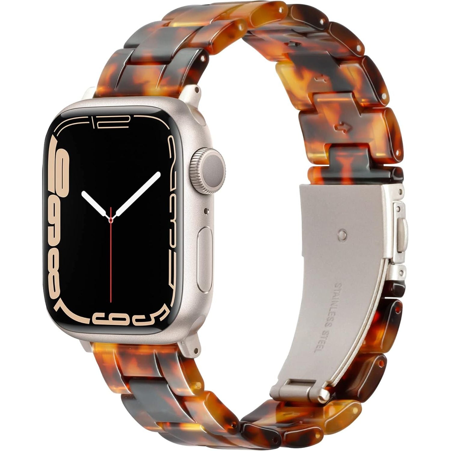 Compatible with Apple Watch Band 42Mm(Series 10) 41Mm 40Mm 38Mm, Adjustable Iwatch Strap with Stainless Steel Buckle for Apple Watch Series 10 9 8 7 6 SE 5 4 3 2 1(Tortoise Flower Starlight)