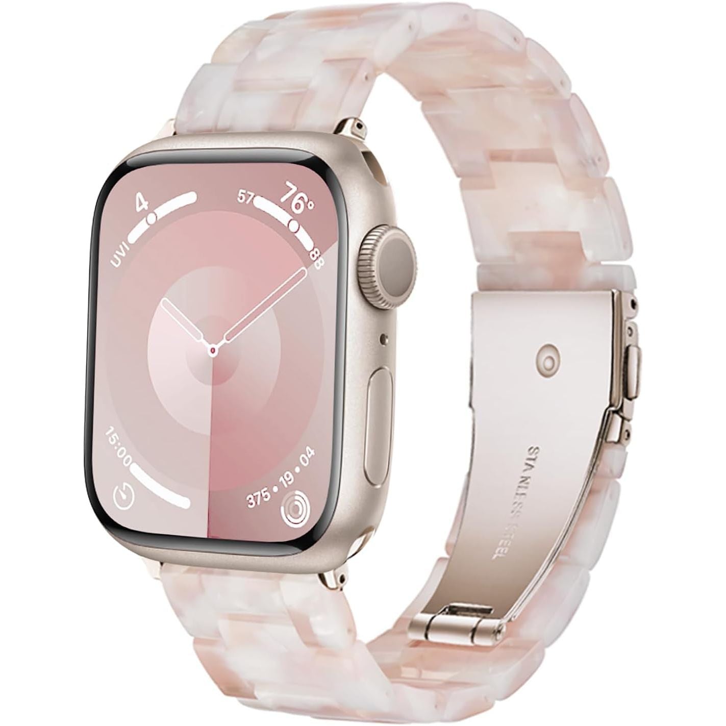 Compatible with Apple Watch Band 42Mm(Series 10) 41Mm 40Mm 38Mm, Adjustable Iwatch Strap with Stainless Steel Buckle for Apple Watch Series 10 9 8 7 6 SE 5 4 3 2 1(Tortoise Flower Starlight)