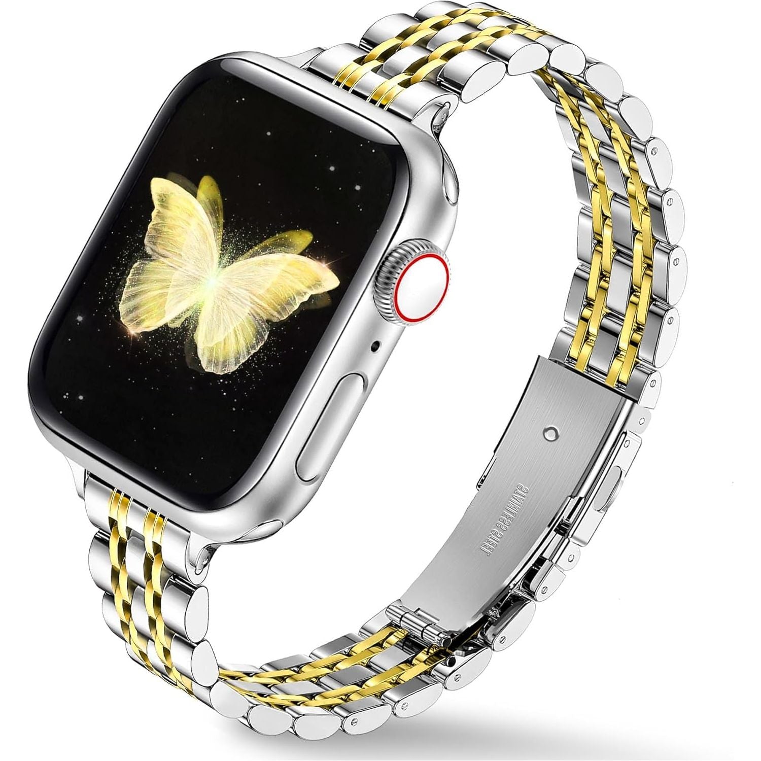 Compatible with Apple Watch Strap 42Mm 41Mm 40Mm 38Mm, Slim Stainless Steel Metal Band for Apple Watch Series 10 9 8 7 6 5 4 3 2 1 SE, Elegant Apple Watch Bracelet for Women (Starlight)