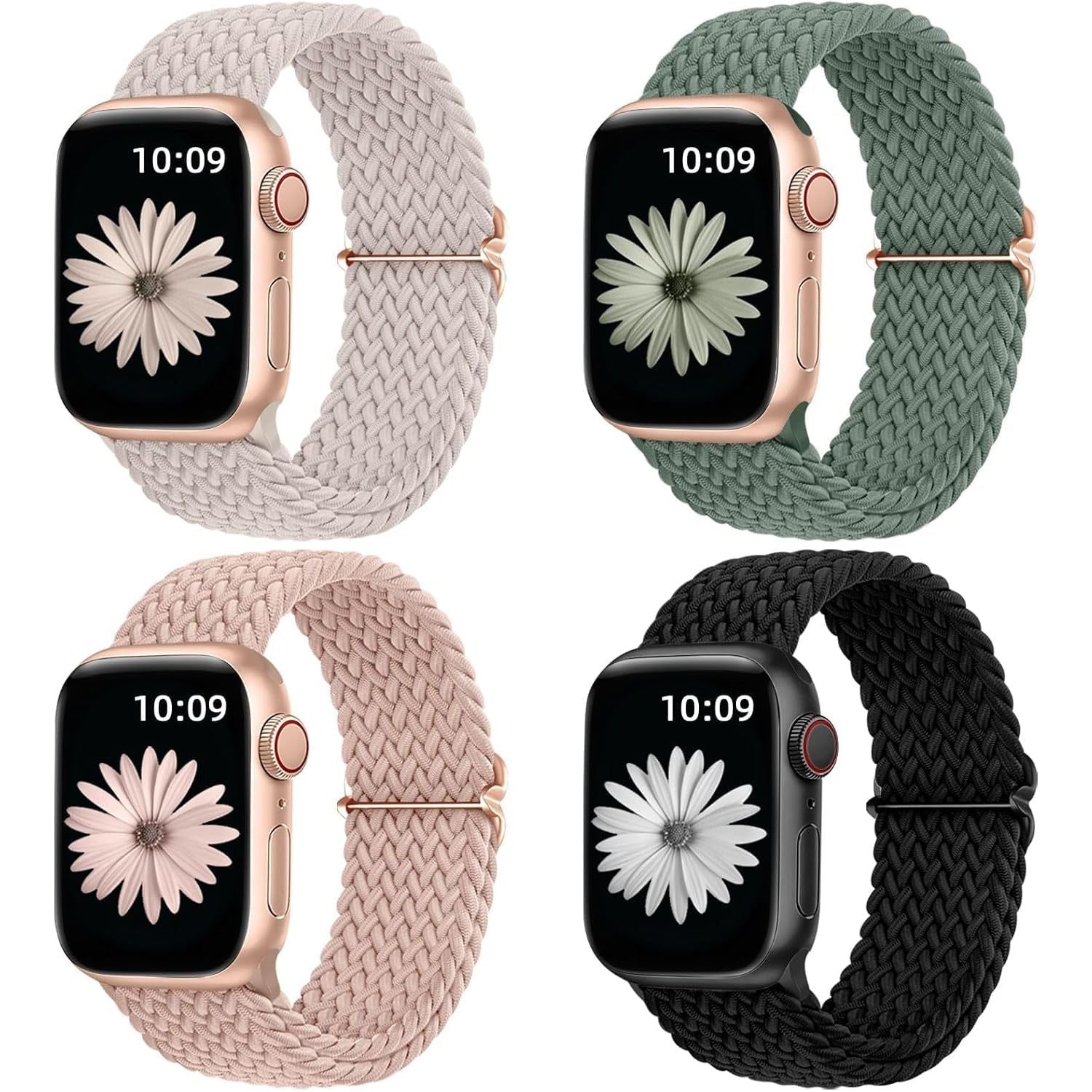 4 Pack Braided Stretchy Solo Loop Compatible with Apple Watch Band 38/40/41/42Mm, 42/44/45/46/49Mm Women Men, Adjustable Nylon Strap Wristband for Iwatch Series10 9 8 7 6 SE 5 4 3 2 1 Ultra1/2