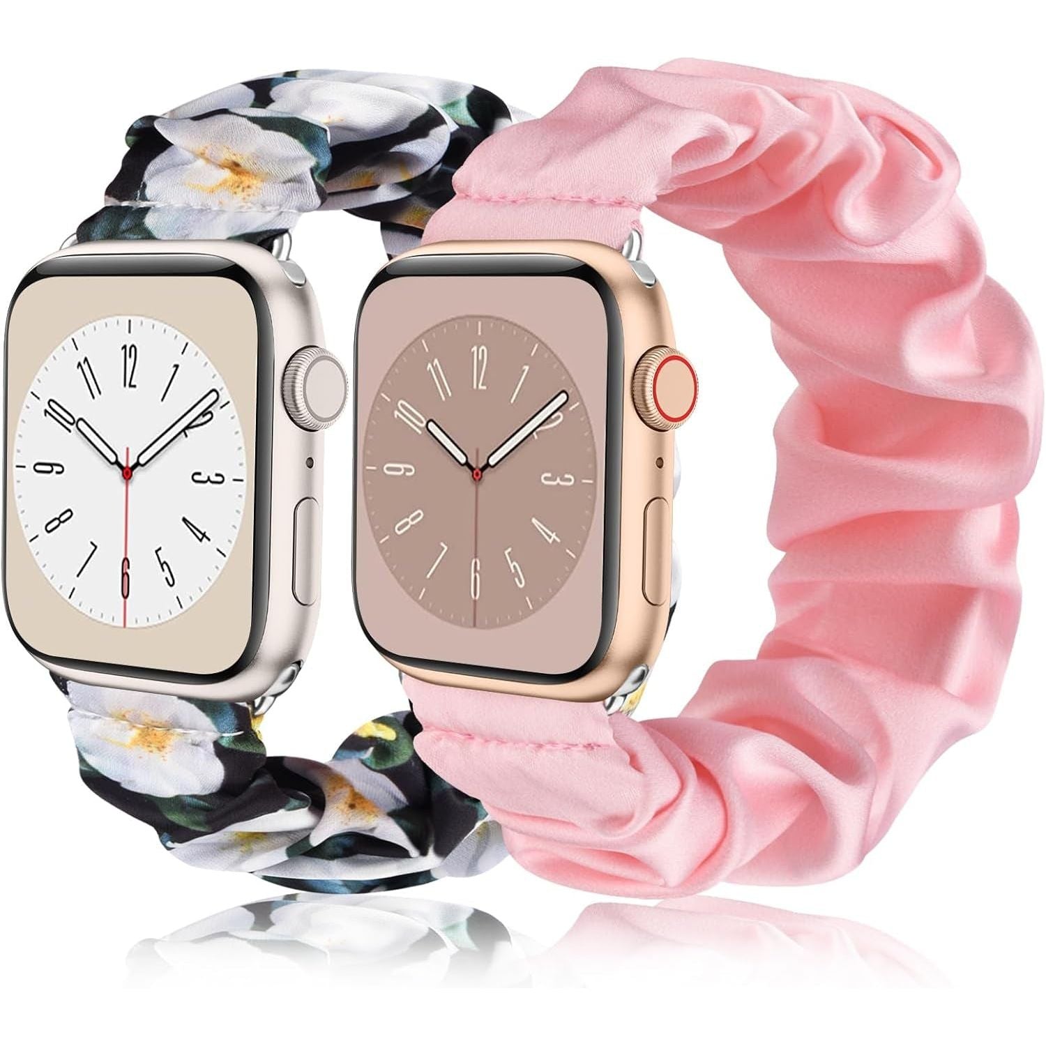 Adjustable Elastic Scrunchie for Apple Watch Band 38Mm 40Mm 41Mm 42Mm 44Mm 45Mm, Soft Stretchy Cloth Pattern Printed Fabric Women Girls Wristbands for Iwatch Series 10/9/8/7/SE/6/5/4/3/2/1