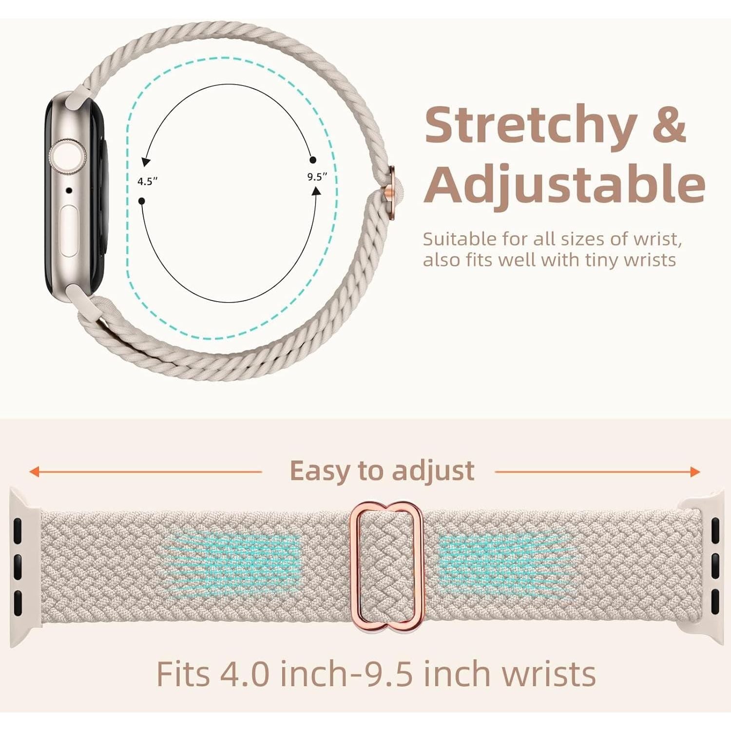 Straplab 4 Pack Braided Stretchy Solo Loop for Apple Watch