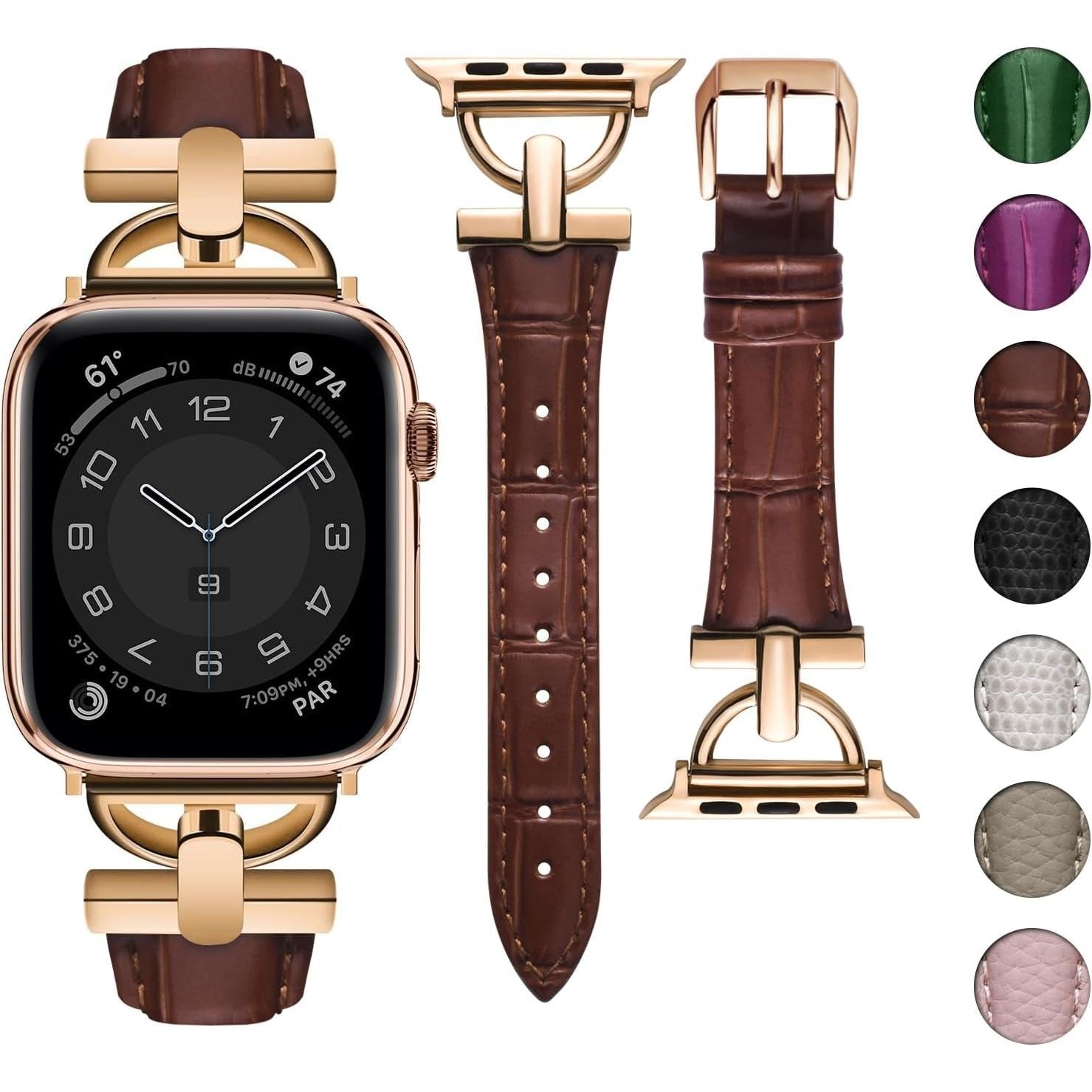 Compatible with Apple Watch Band 42Mm 41Mm 40Mm 38Mm 46Mm 45Mm 44Mm 49Mm Leather Ladies for Iwatch Series 10 SE 9 8 7 6 5 4 3 2 1 with Metal Buckle Women