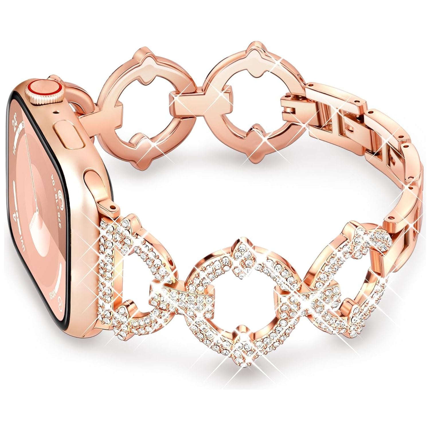 Compatible with Apple Watch Band Series 10 42Mm 41Mm 40Mm 38Mm for Women Girls, Dressy Bling Designer Apple Watch Band for Iwatch Series 10 9 8 7 6 5 4 3 2 1 Iwatch SE (Rose Gold)