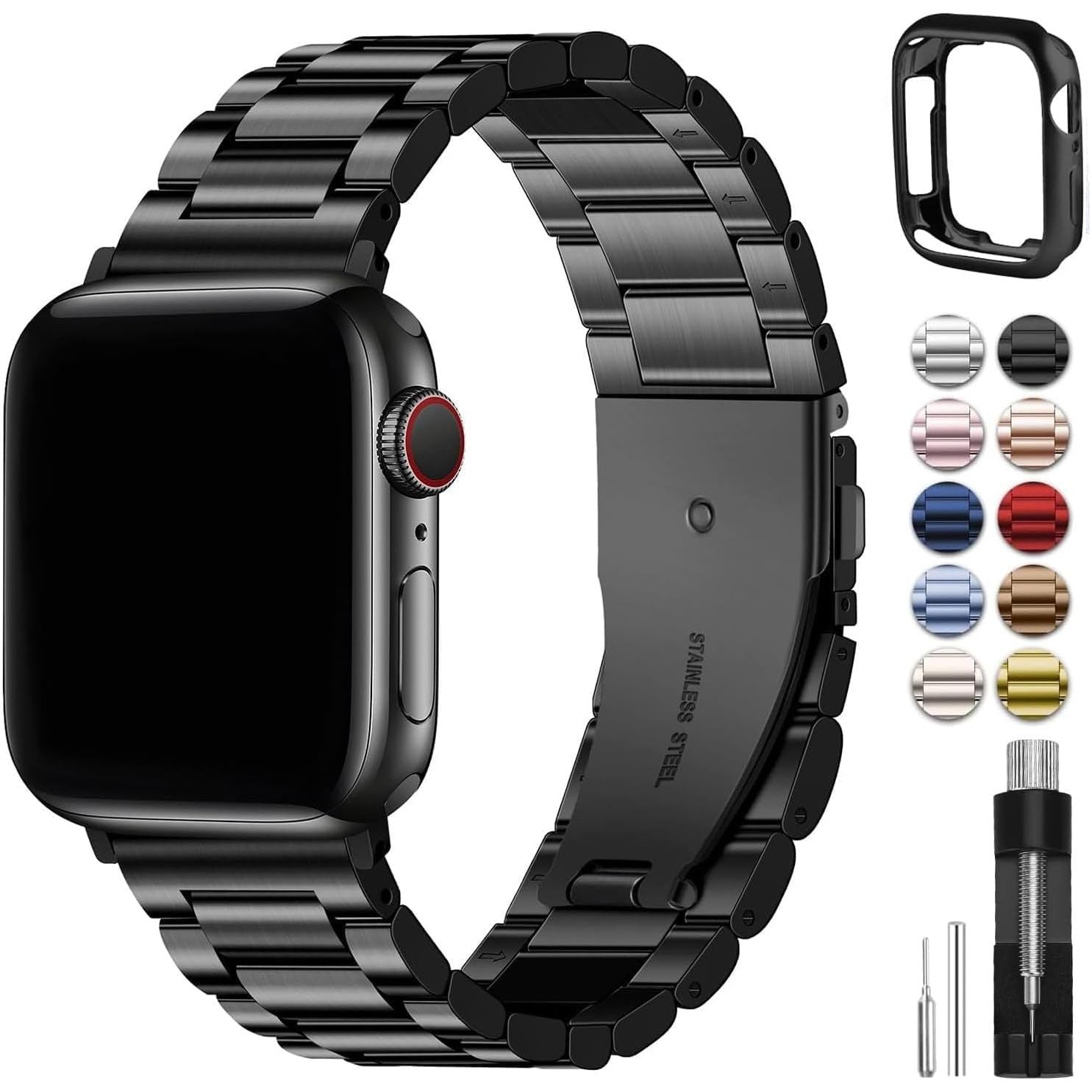Compatible for Apple Watch Band 45Mm 44Mm 42Mm, Stainless Steel Iwatch Band with Case for Apple Watch Series 9 8 7 6 5 4 3 2 1 & Iwatch SE and SE 2, 42Mm 44Mm 45Mm Black