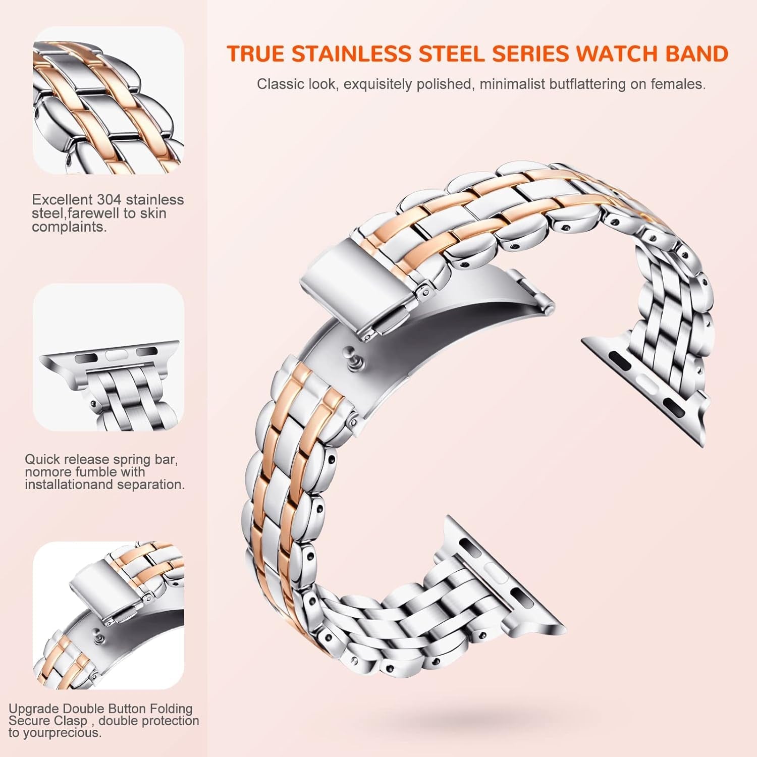 Straplab Premium Stainless Steel Adjustable Apple Watch Band for Women