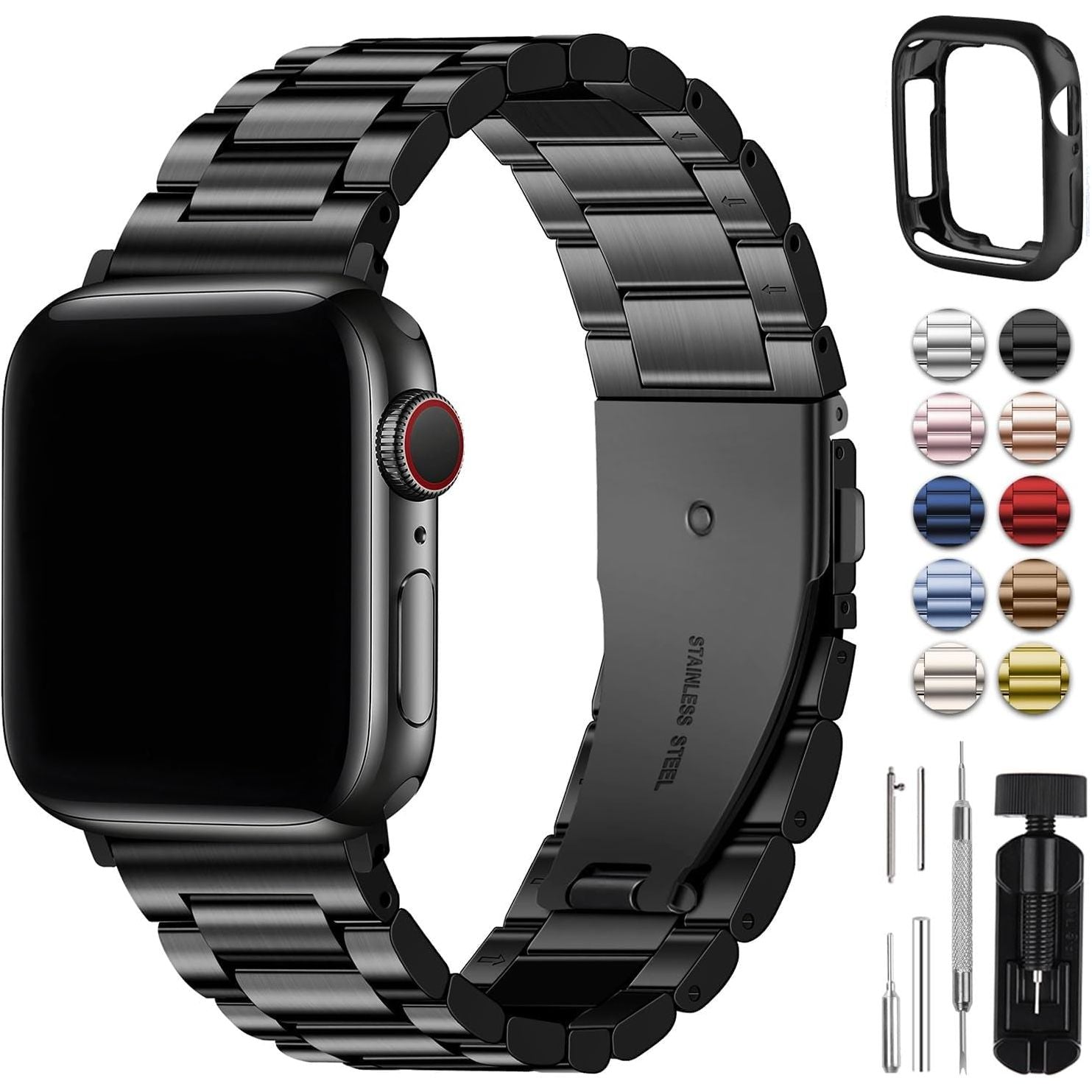 Compatible for Apple Watch Band 45Mm 44Mm 42Mm, Stainless Steel Iwatch Band with Case for Apple Watch Series 9 8 7 6 5 4 3 2 1 & Iwatch SE and SE 2, 42Mm 44Mm 45Mm Black