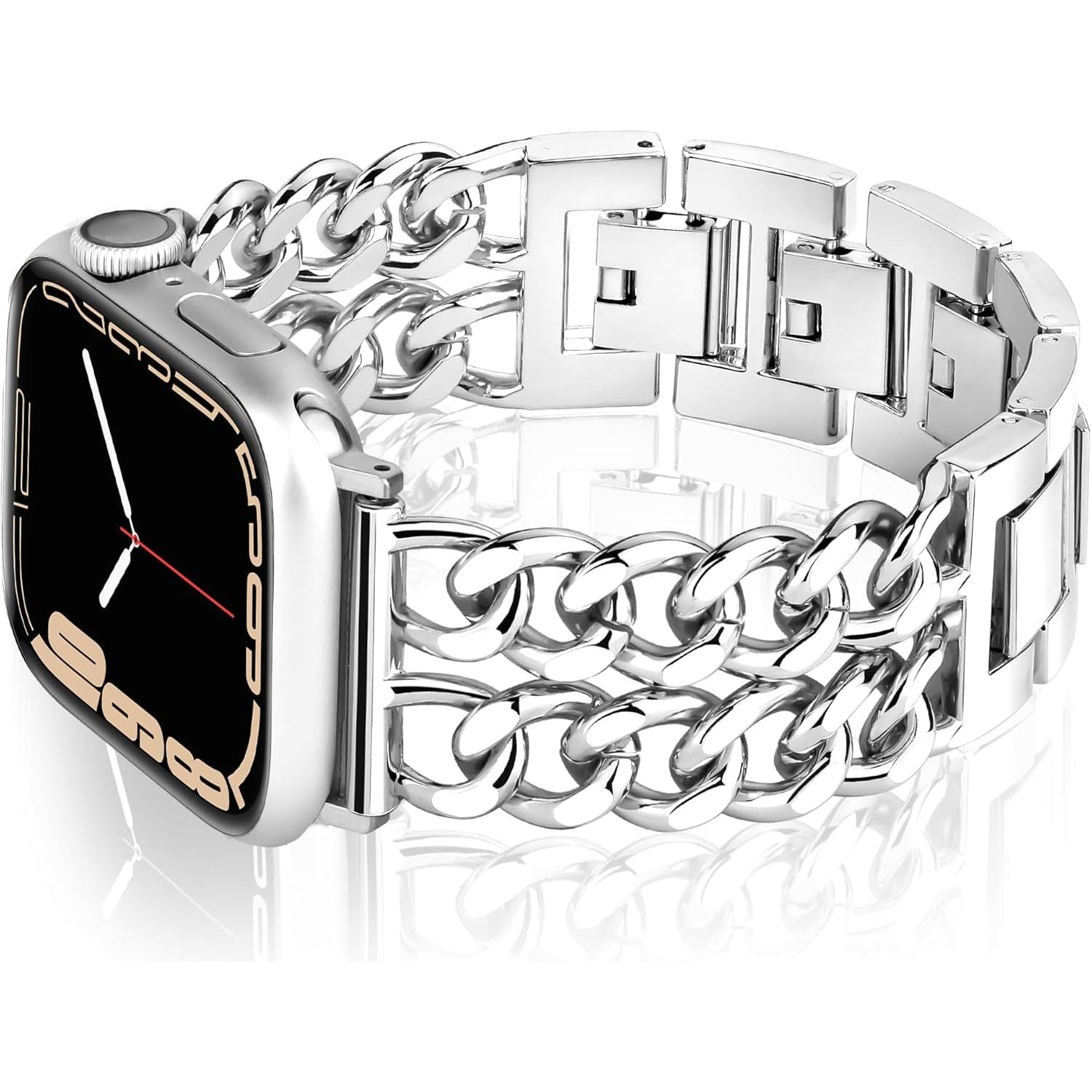 Compatible with Apple Watch Band 42Mm 41Mm 40Mm 38Mm, Stainless Steel Metal Strap for Apple Watch Series 10 9 8 7 6 5 4 3 2 1 SE, Adjustable Cool Style Chain Iwatch Band for Women（Rose Gold）