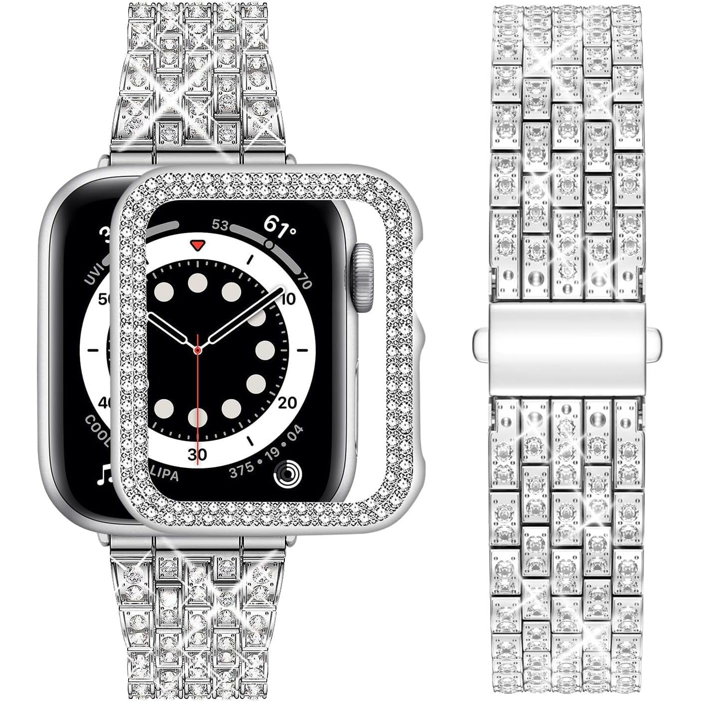 Compatible with Apple Watch Band 42Mm 41Mm 40Mm 46Mm 45Mm 44Mm Ladies for Iwatch Series 10 9 8 7 SE 6 5 4 Diamond Rhinestone Hard PC Protective Frame Protective Case Women